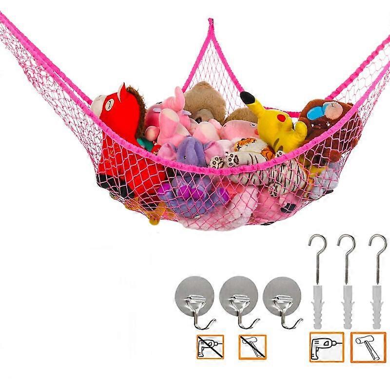Plush Animal Storage Hammock and Extra Large Net Toy for Kids (Pink) Hammock Toys (Pink)