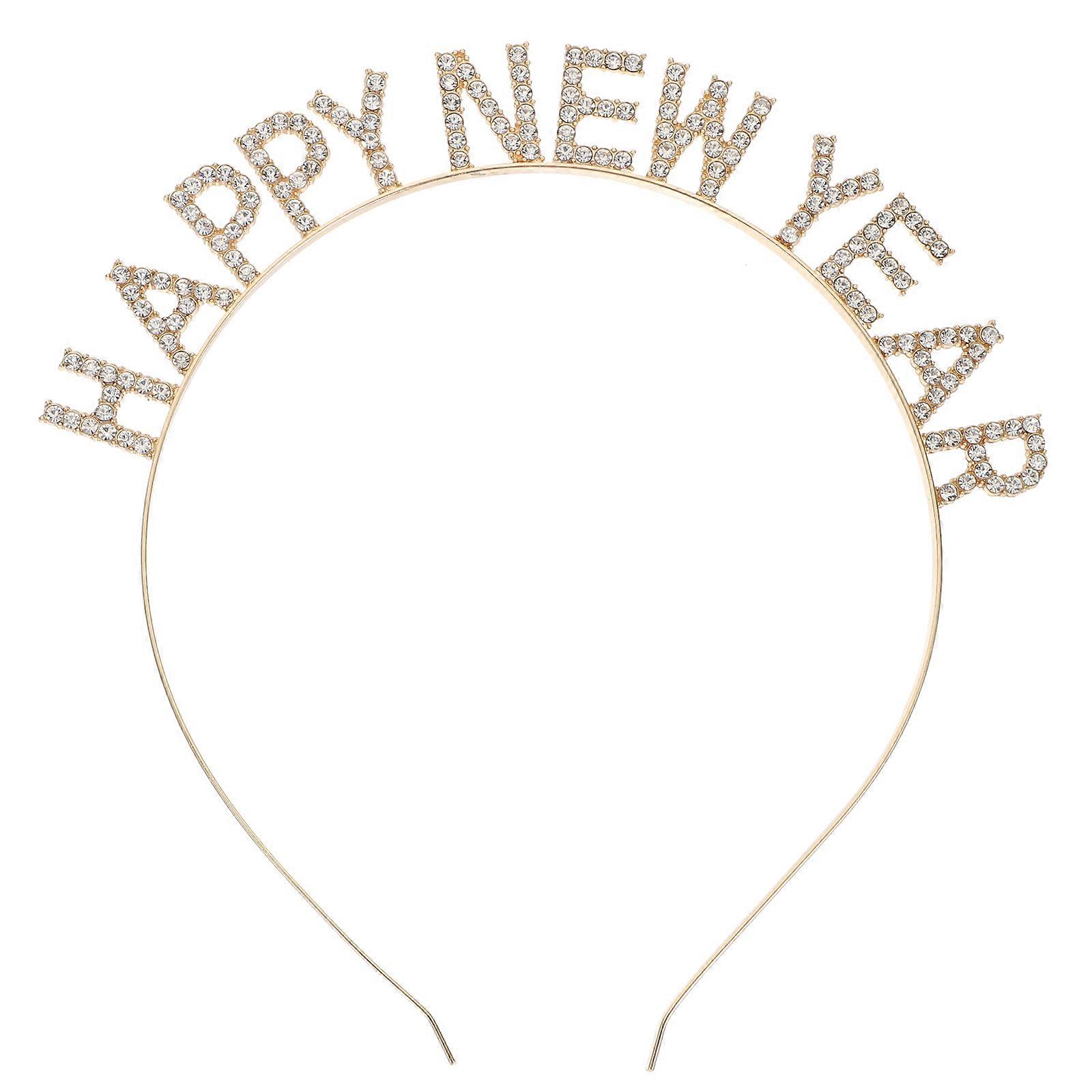 Rhinestone Headband Happy New Year Golden Costume Accessory for Performance 1Pc