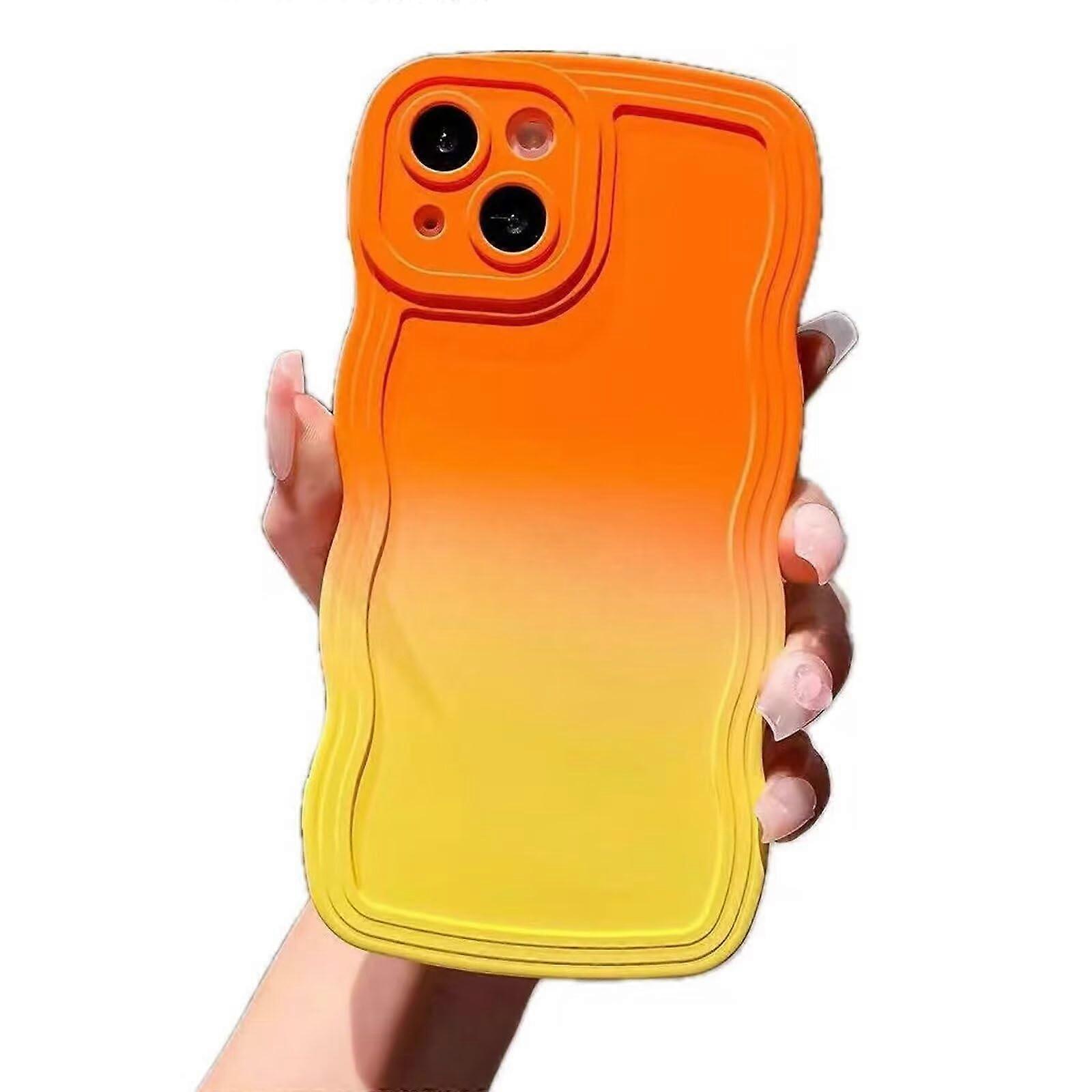 Miagon Gradient Aesthetic Wave Case For iPhone 14 Pro Max Silicone TPU Bumper Curly Frame Design Orange And Yellow