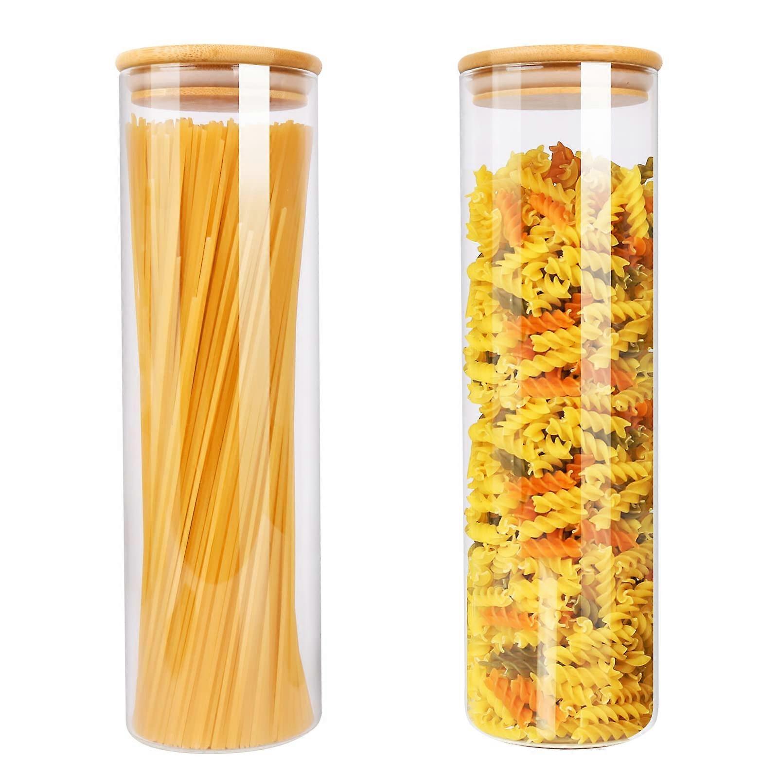 Glass Storage Jars, Set of 2, 1500 ml with Bamboo Lid, Airtight for Spaghetti, Coffee, Cereal