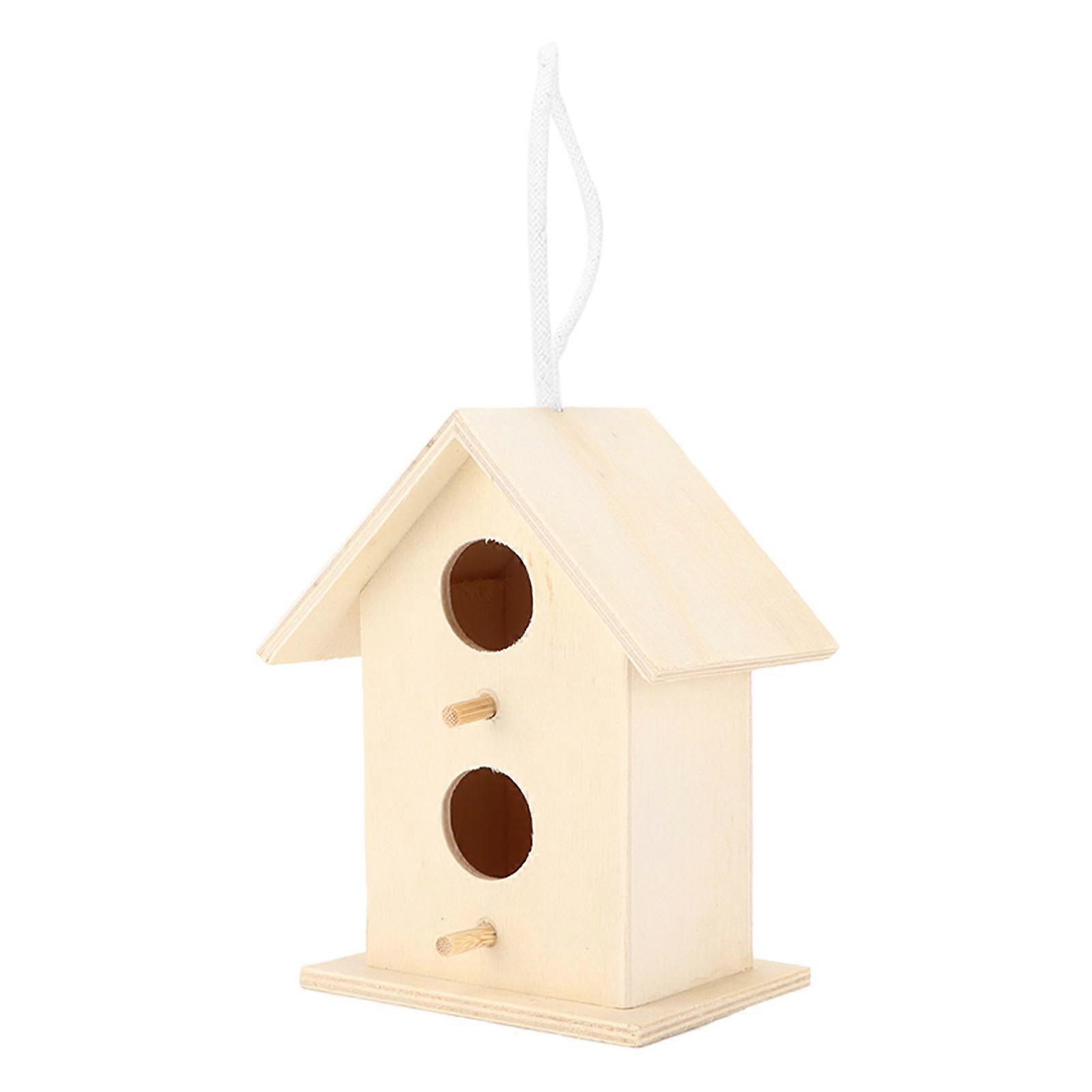 Innovative Wooden Birdhouse Natural and Safe DIY Wooden Small Birdhouse DecorationDouble Layer Two Hole No. 2