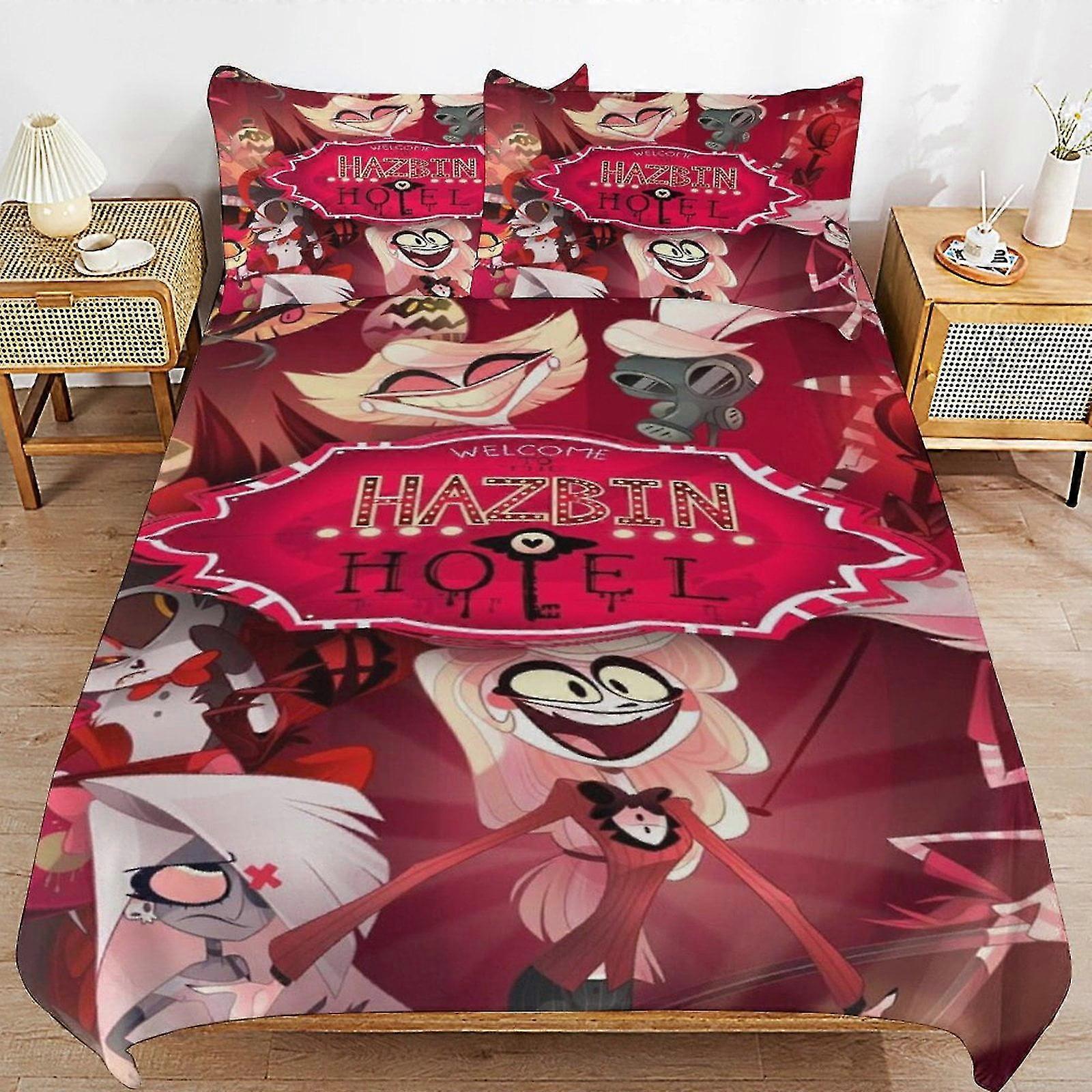 Hazbin Hotel Microfiber Bedding Set 3D Printed Lightweight 3 Piece Comforter Set, 1 Duvet Cover and 2 Pillow Shams for Kids