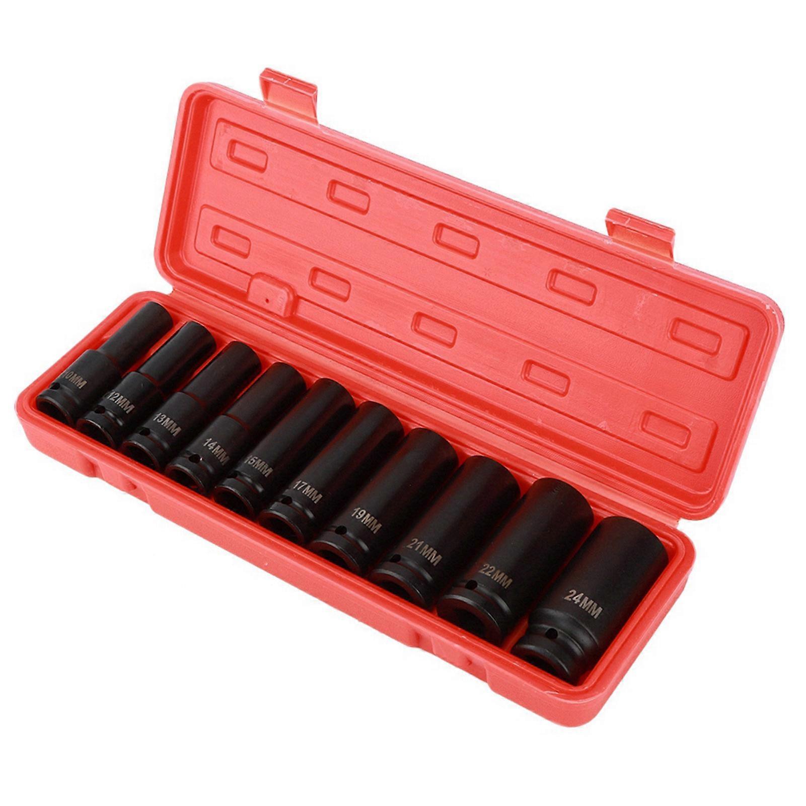 10pcs 1/2 Inch Deep Impact Socket Tool Set 6 Point Head Adapter Repairing Tool High Hardness