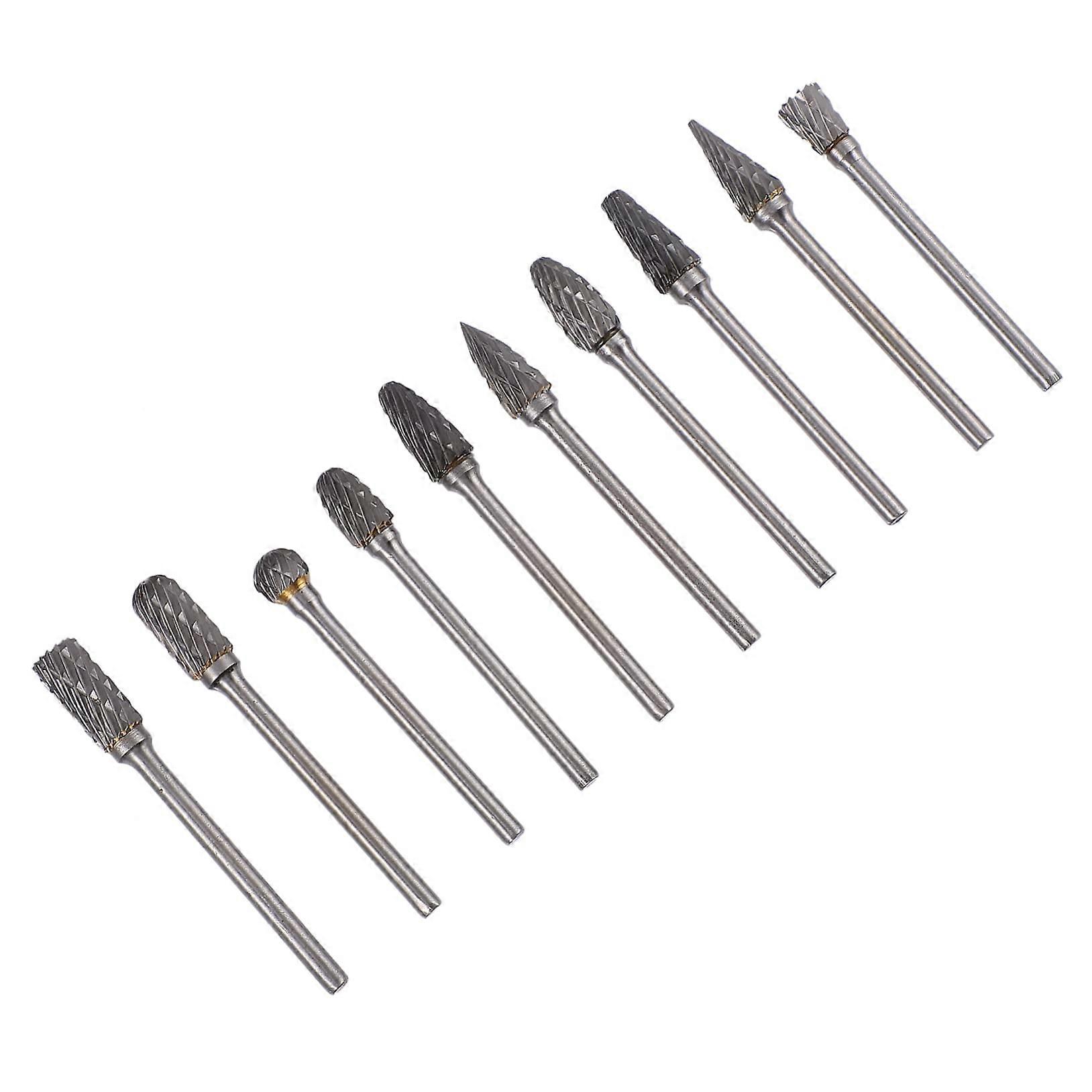 Tungsten Steel Rotary File Set 10 Pieces Electric Woodworking Metalworking Tool for DIY Engraving Projects