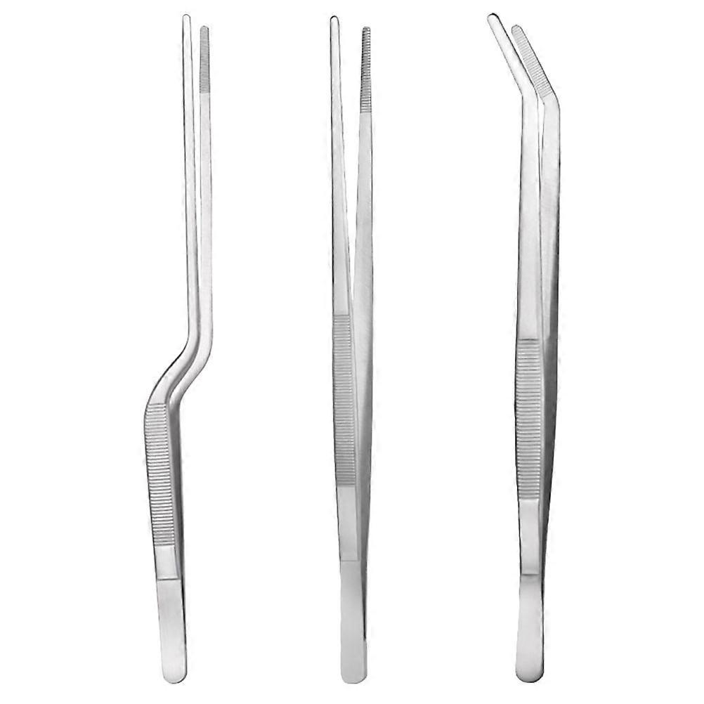 Precision Tweezers Set Culinary Tools Silver Ergonomic Design 3Pcs