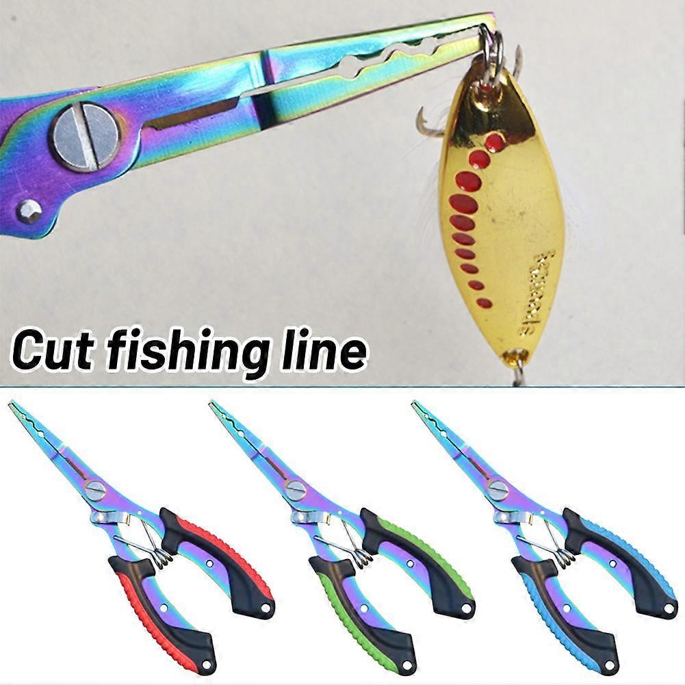Color titanium blue handle nylon bag plus hand rope (B)$Portable fishing lure pliers with color titanium plated fishing line cutter lead sheet hook