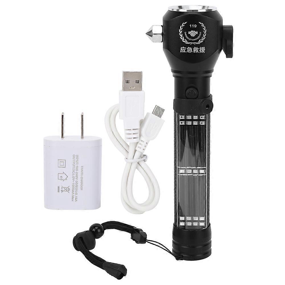 Solar Power Working Lamp Outdoor Defensive Strong Light Multifunction Emergency Flashlight with Safety Hammer