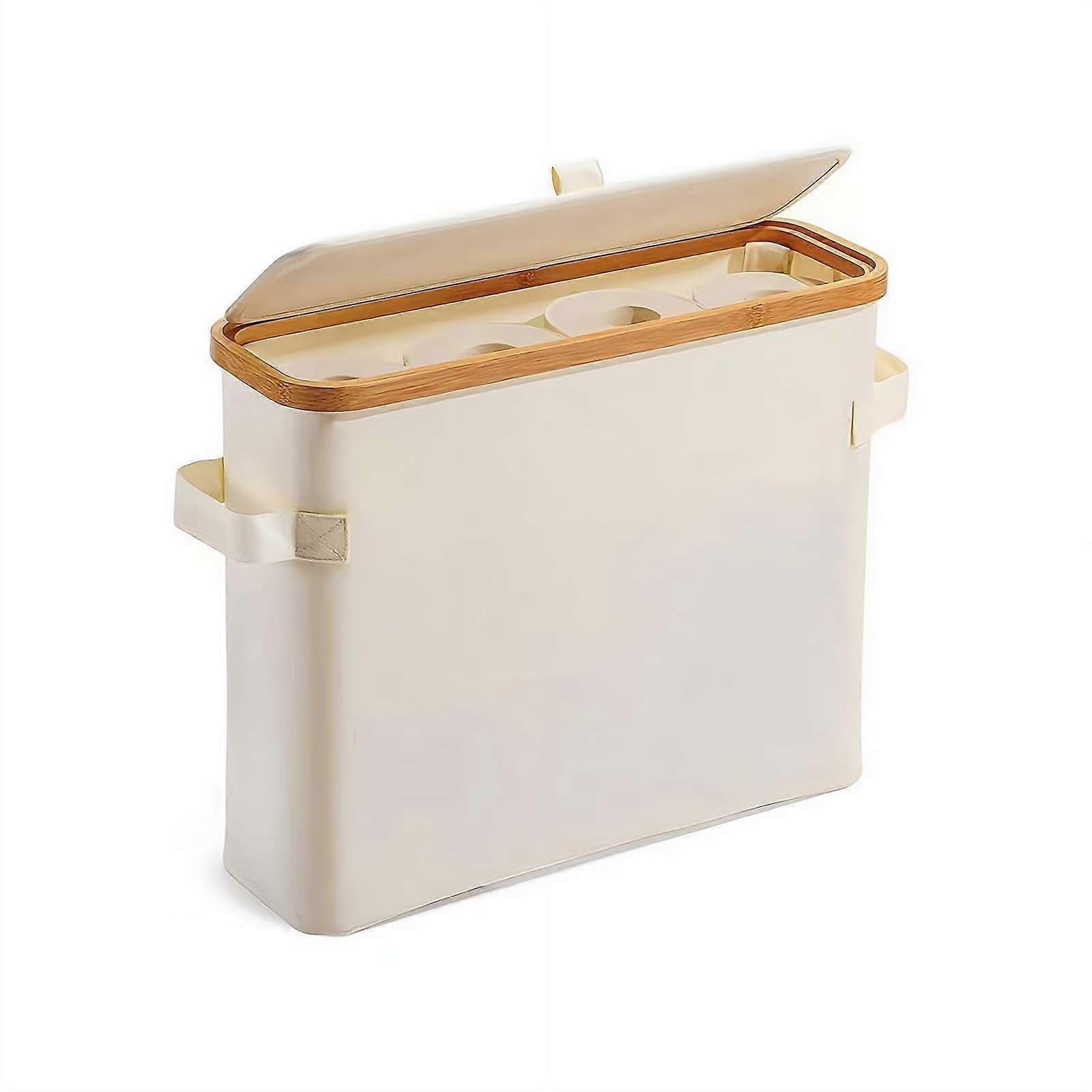 Toilet paper storage, fabric paper towel roll basket with lid and handle