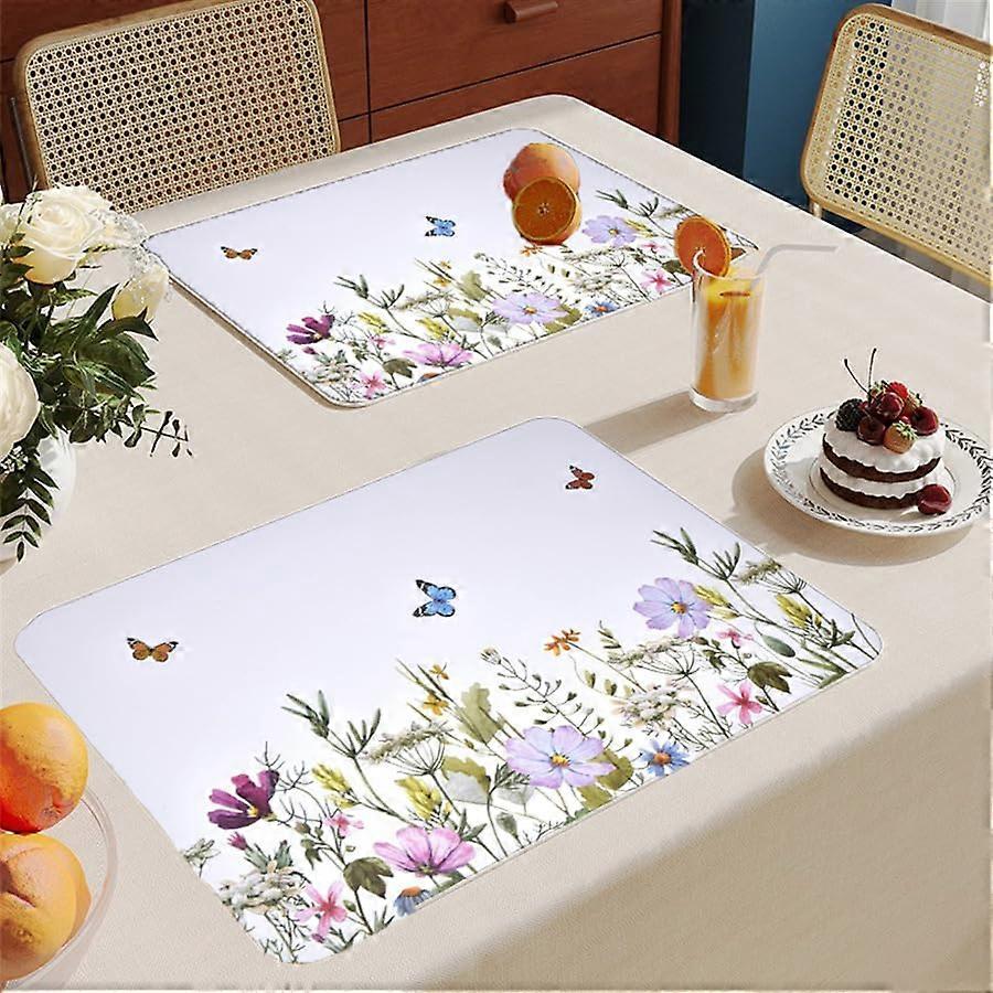 6-Piece Placemats Set With Floral Butterfly Design, PVC Table Mats, Heat-Resistant, Non-Slip, Decoration (Set Of 8)