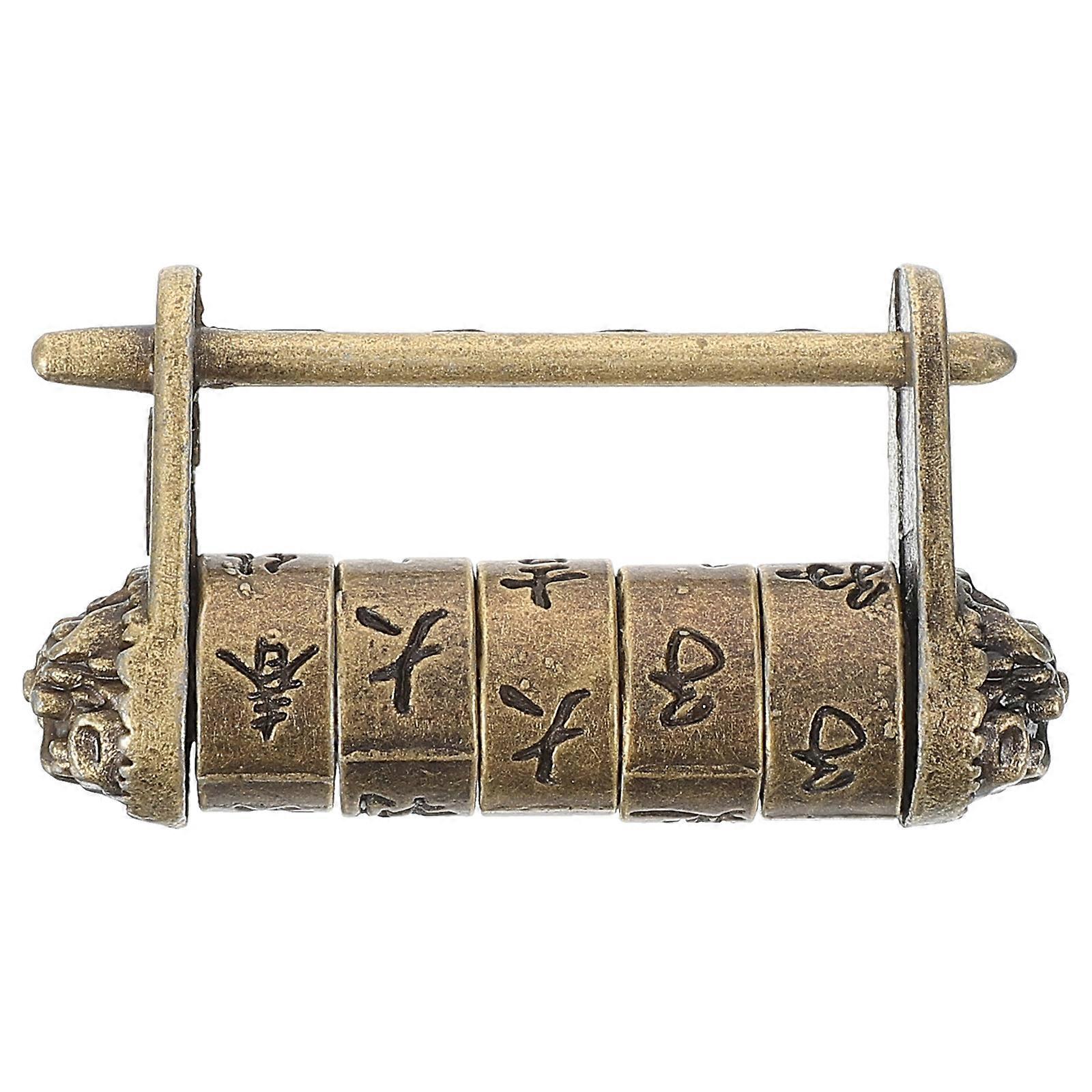 Vintage Antique Combination Lock Padlock with Chinese Characters Code, Retro Decorative Lock for Jewelry Boxes, Cabinets, Suitcases, Small Cabinets,
