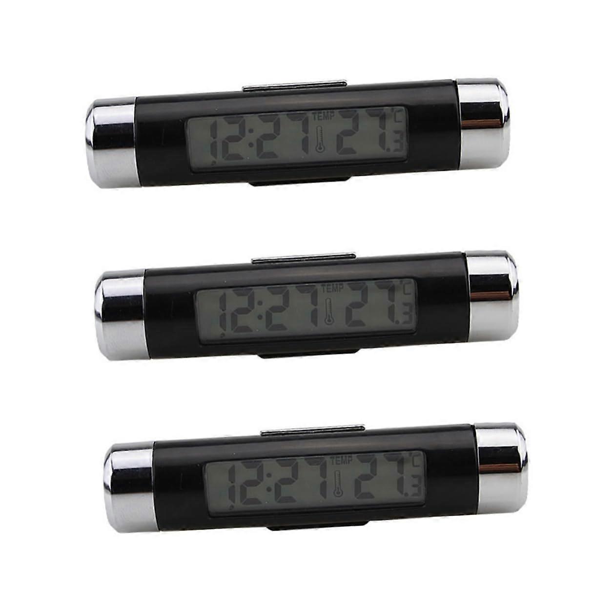 Car Ventilation Clock Thermometer with Blue Backlight, 12/24H Time Format, Celsius Display