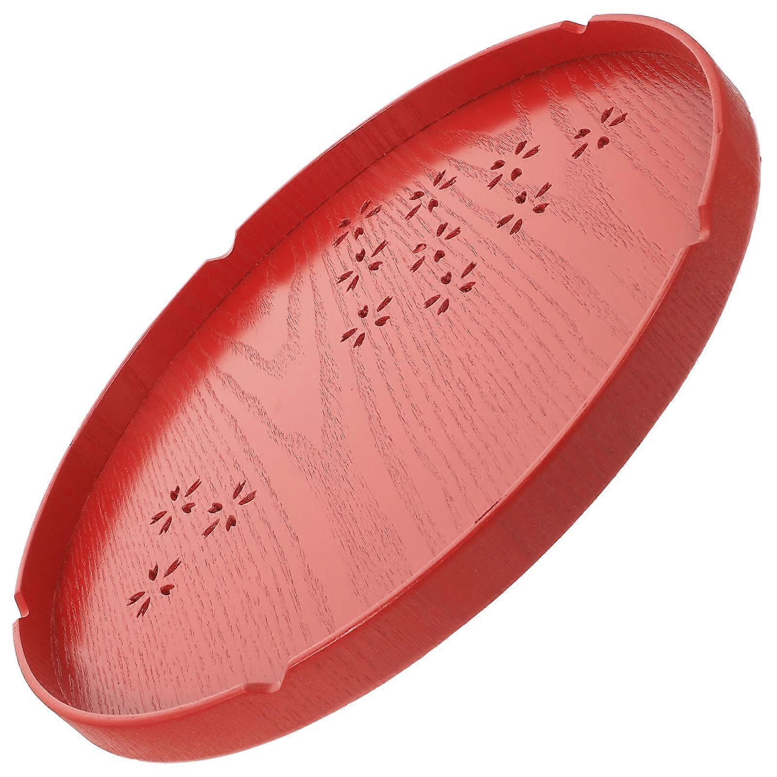 Red Wooden Food Tray for Restaurant Multi-Functional Snack Plate with Texture 1 Piece