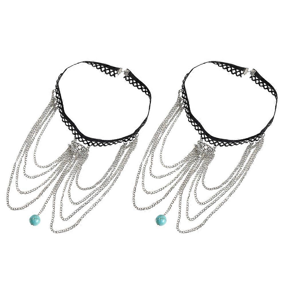 Bohemian Leg Chain Multi-Layer Thigh Chain for Decor 2Pcs Silver Alloy