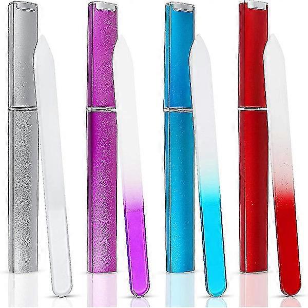 4 pcs set glass nail files Professional gradient color Crystal nail file with case Double-sided nail files