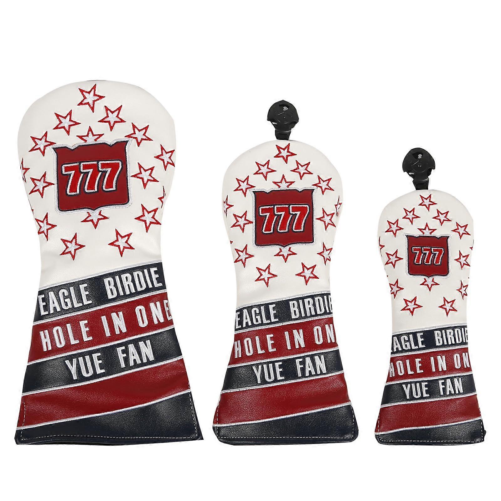 Golf Headcovers 3 Pieces Set Star Pattern White PU Leather Compatible with Driver and Woods