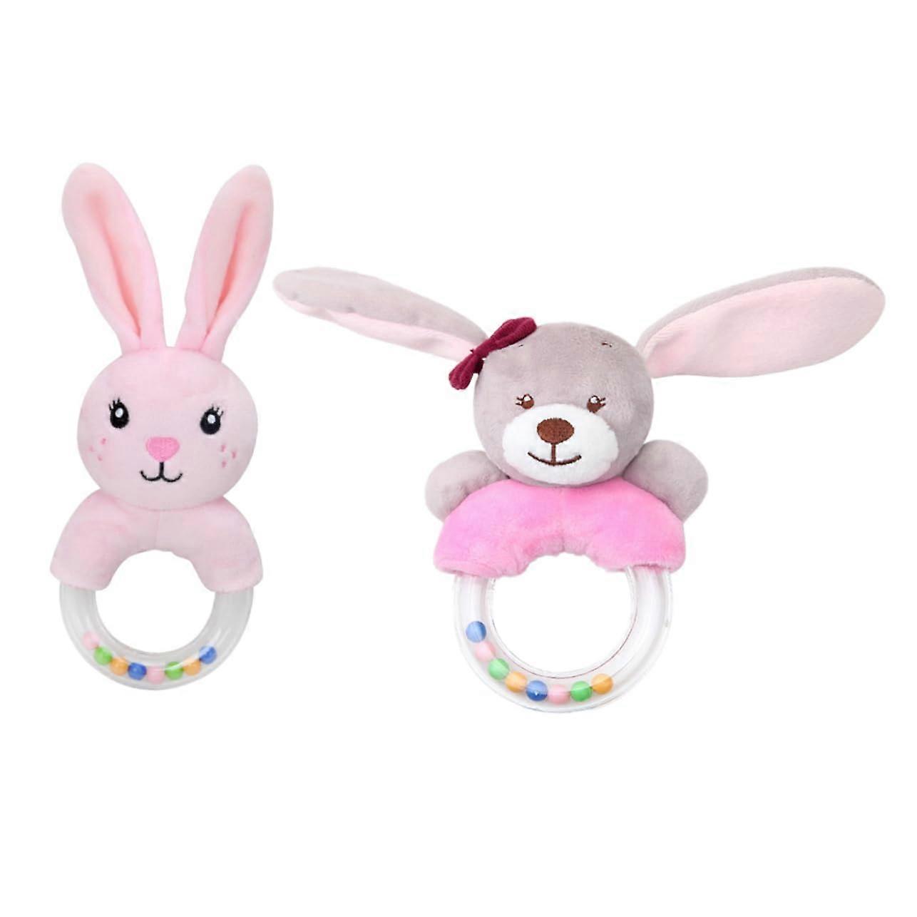 Plush Animal Grasping Toys 2-Pack With Gentle Sounds For Newborns - Soft Plush Baby Teether For Hand-Eye Coordination