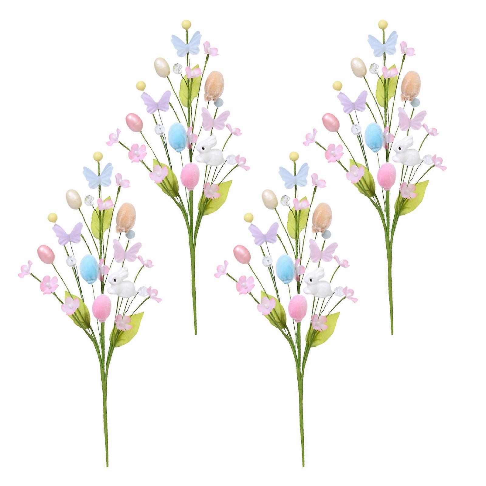 4 Pieces Easters Eggs and Rabbit Stems Decorative Branch for Seasonal Display Artificial Flower Arrangements Ornament Multicolor
