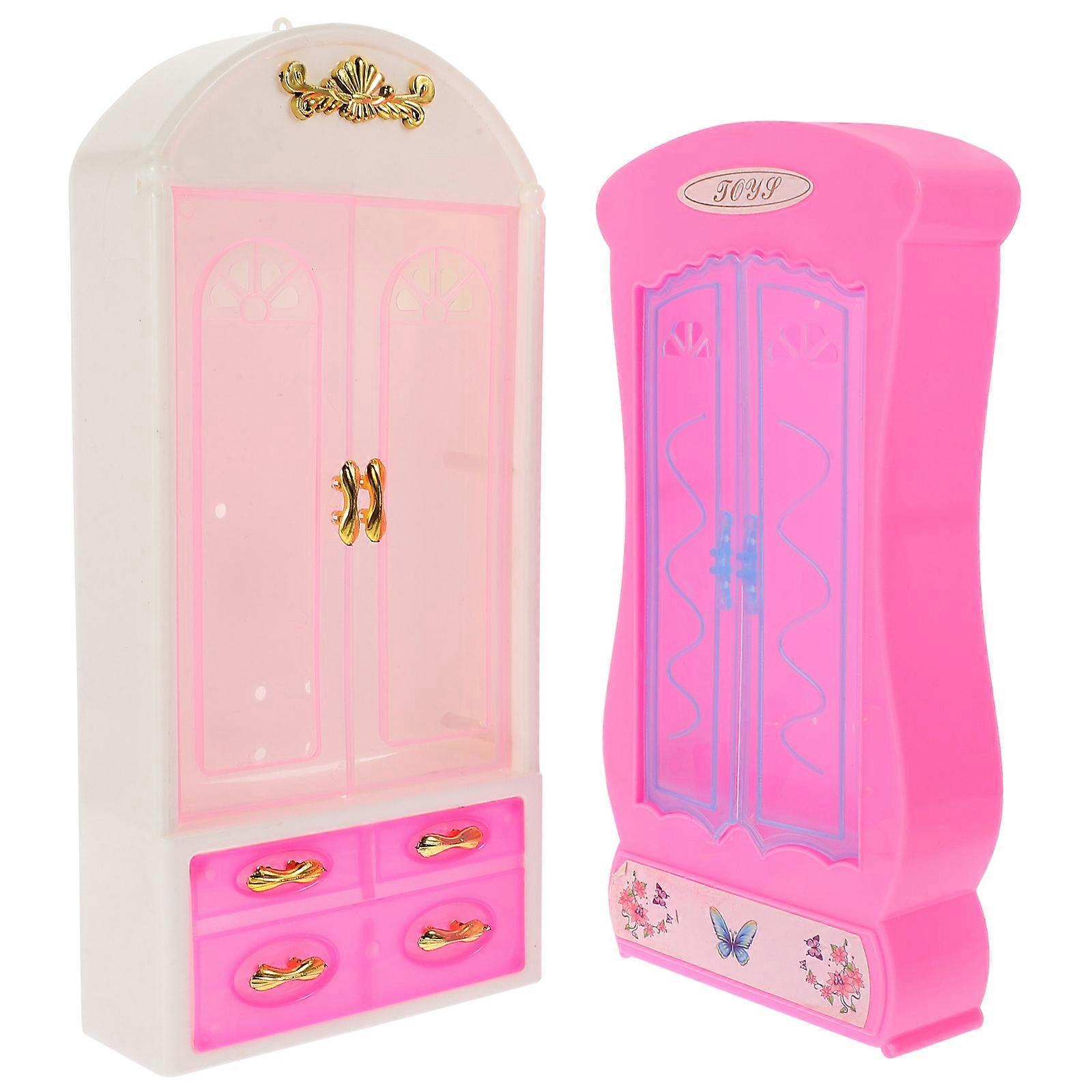 2Pcs Mini Plastic Doll Wardrobe Storage Furniture