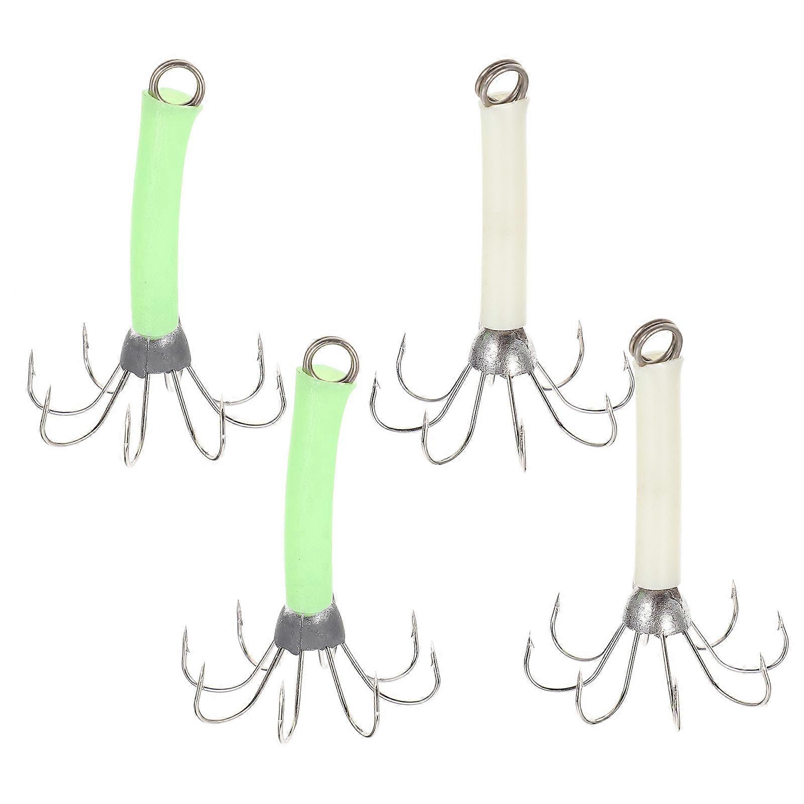 Luminous Effect 4Pcs Fluorescent Squid Hooks Fishing Lure Assorted Color Night Fishing Enthusiast Outdoor Fishing