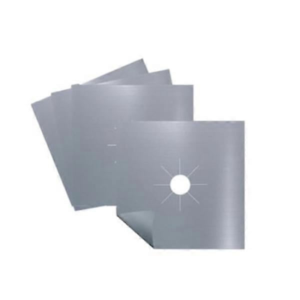Set of 4 protective foil for stove or hob, in Teflon, washable, reusable, 27 x 27 cm, grey