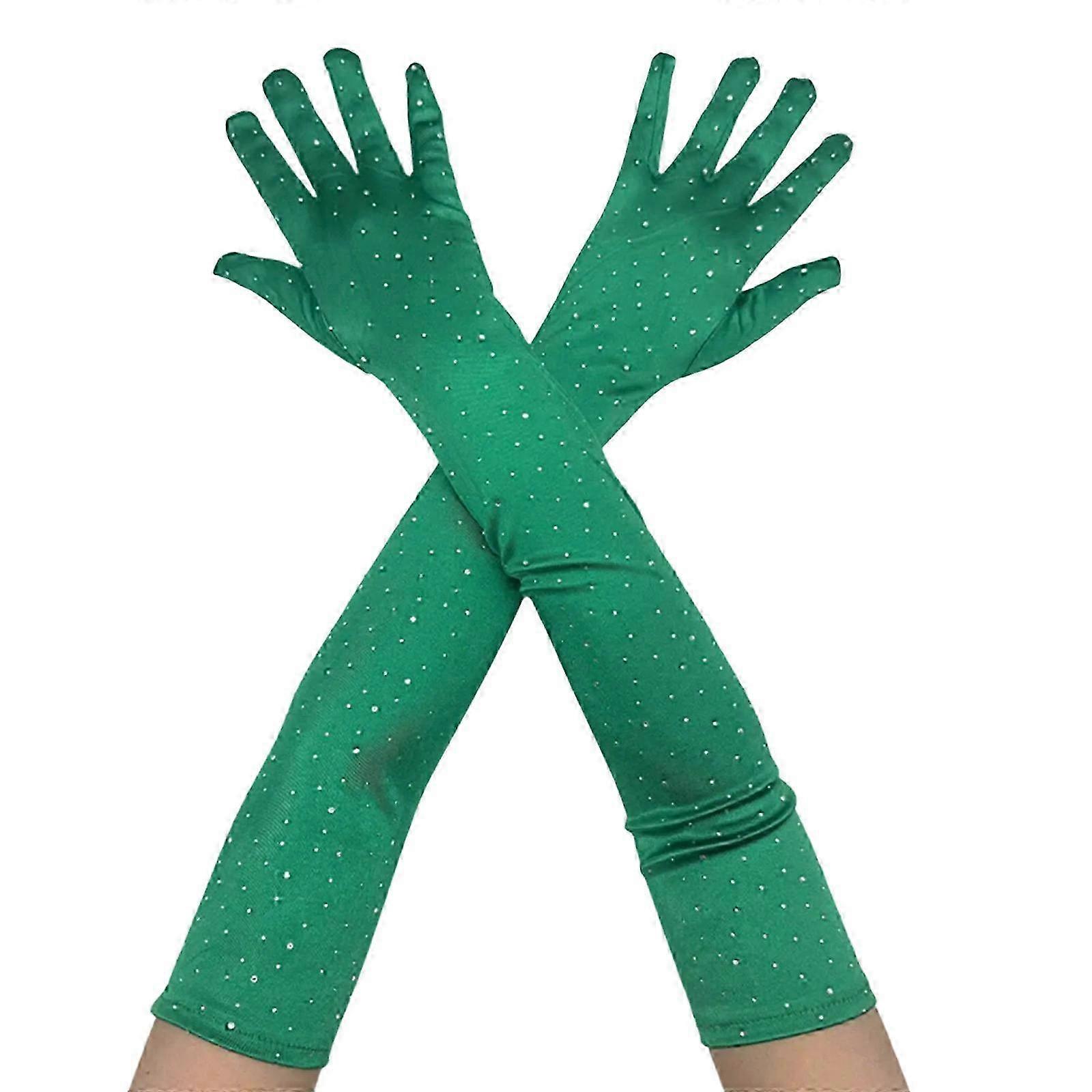 2025 1 Paar Luxuriöse Strass Netze Handschuhe Hochzeit Fäustlinge Lange Frauen Fäustlinge für Abend Veranstaltung und Anlass Schwarz Grün