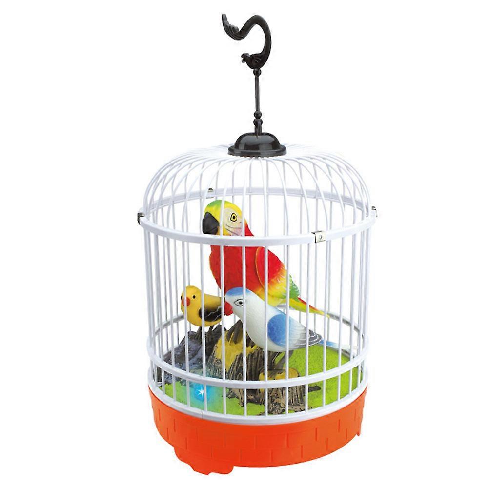 Inductive Sound Voice Control Chirping Singing Bird Cage Kids Toy 2pcs Random Color