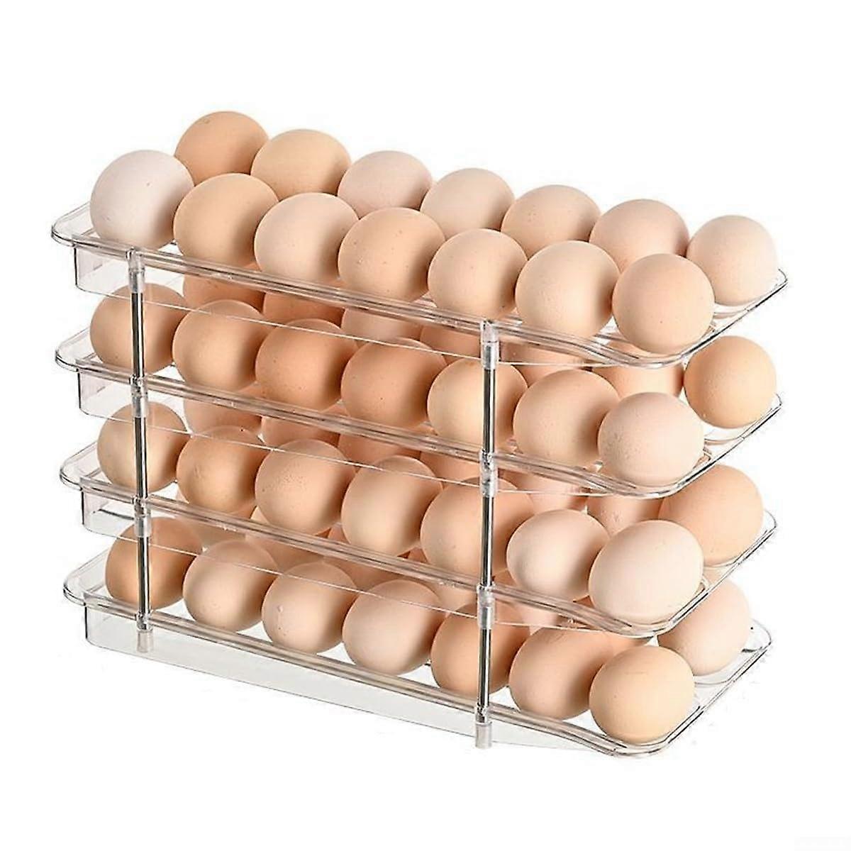 Compact egg holder with transparent lid,  for efficient fridge organization (4 tiers) 4 storage compartments
