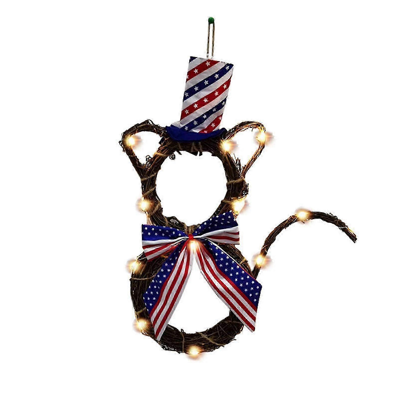 Glowing Rattan Wreath for Independence Day Decoration - Festive Shaped Ornament for Home & Party Decor