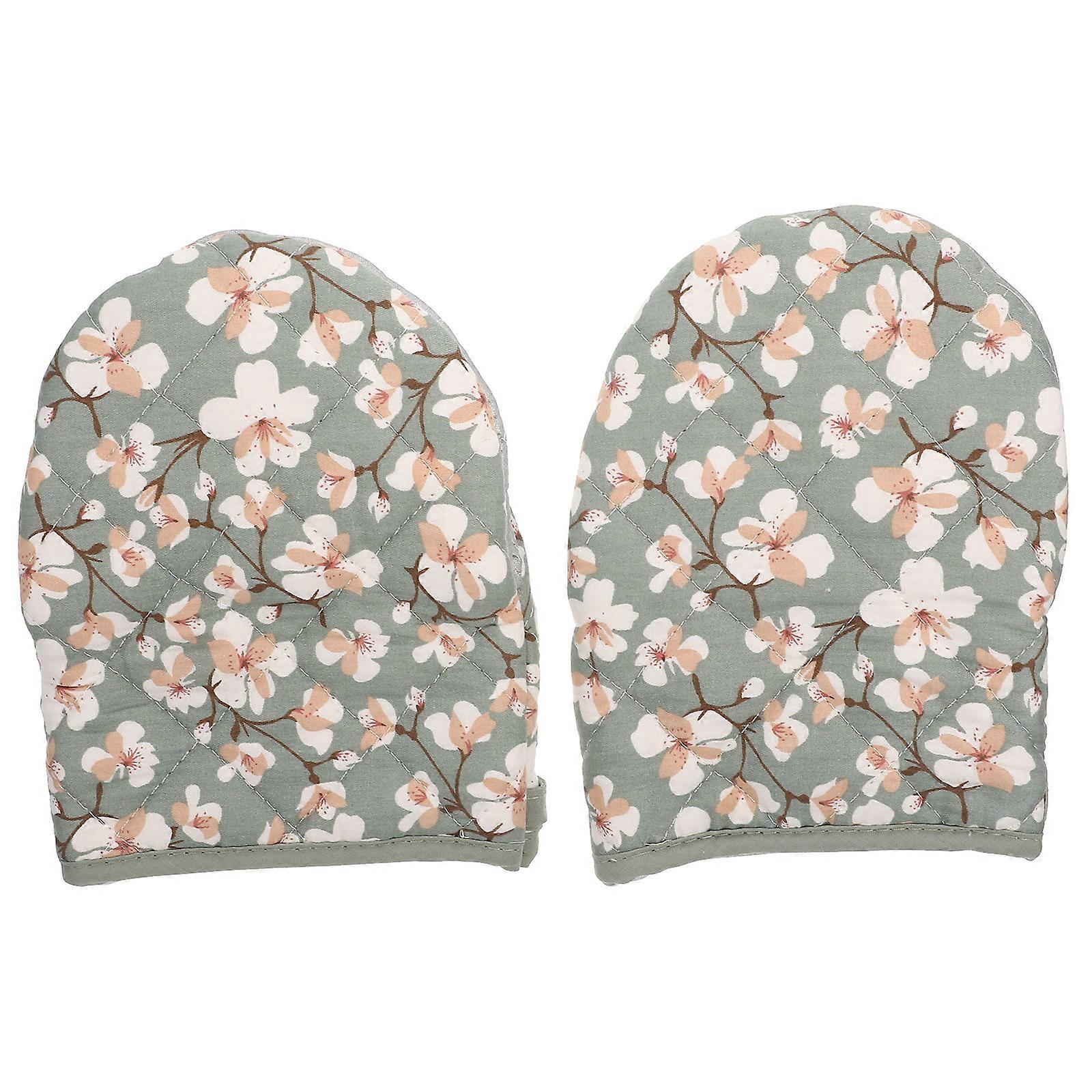 Heat Resistant Kitchen Oven Mitt 2Pcs For Cooking Grilling With Light Green Color And Anti-scald Function