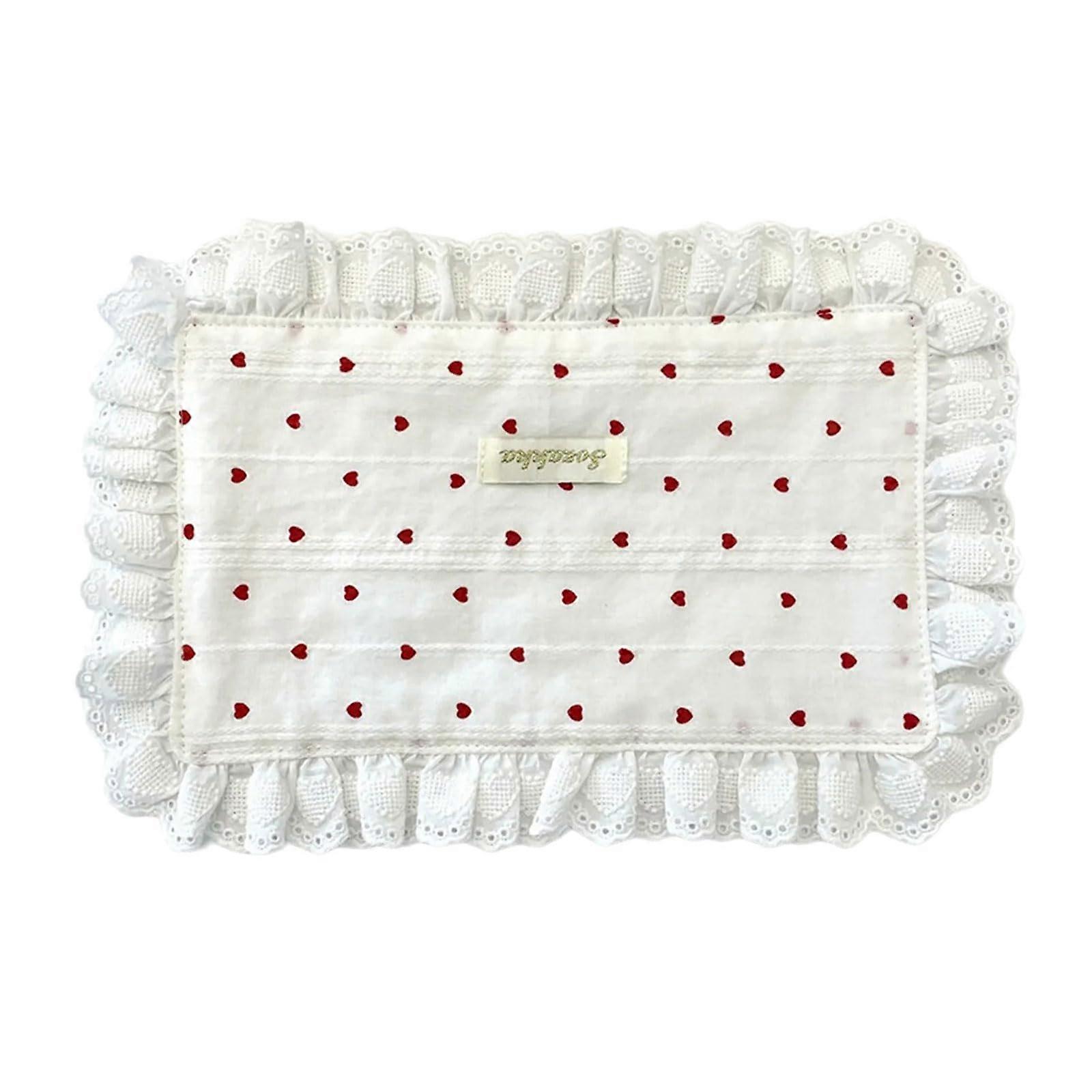 Heart-Shaped Lace Placemat Set For Wedding Decor Red Washable Soft Ruffle Edges