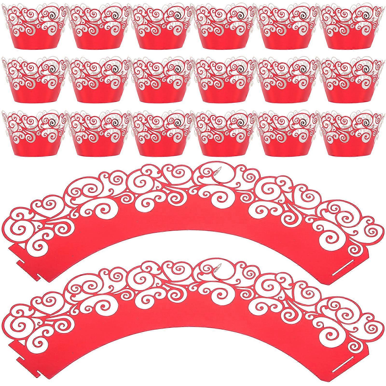 Paper Cupcake Liners 50Pack Red Hollow Shape for Decorating Birthday Cakes and Holiday Treats