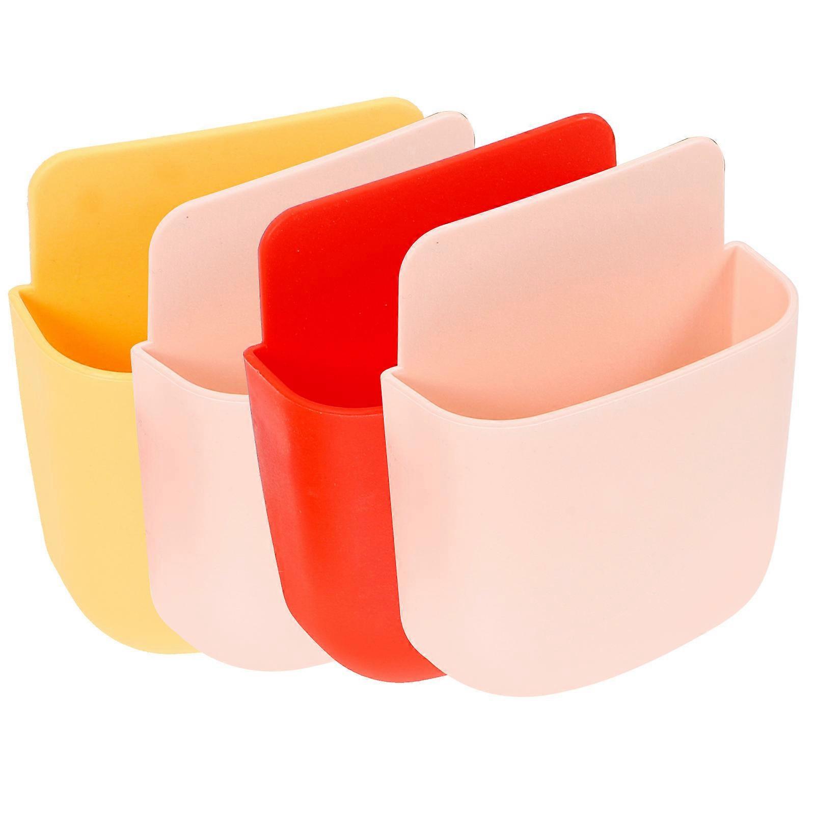 4Pcs Adhesive Remote Mount Wall Holder For Storage Rack In Bathroom Kitchen Red Color Item Organization