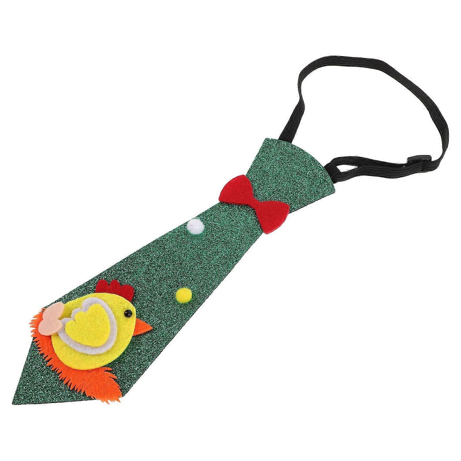 Festive Green Necktie with Cartoon Pattern for Kids and Adults Easter Party Decoration Adjustable NonWoven Fabric 7.5 Inches