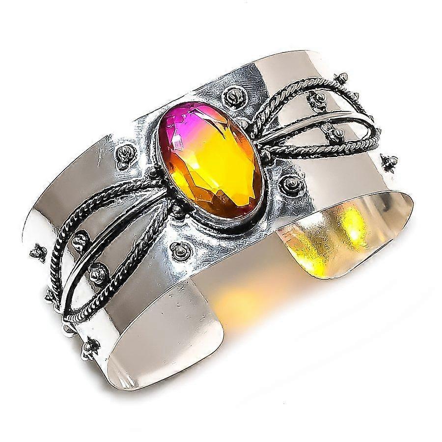 Bi-Color Tourmaline Gemstone 925 Sterling Silver Cuff Bangle Adjustable