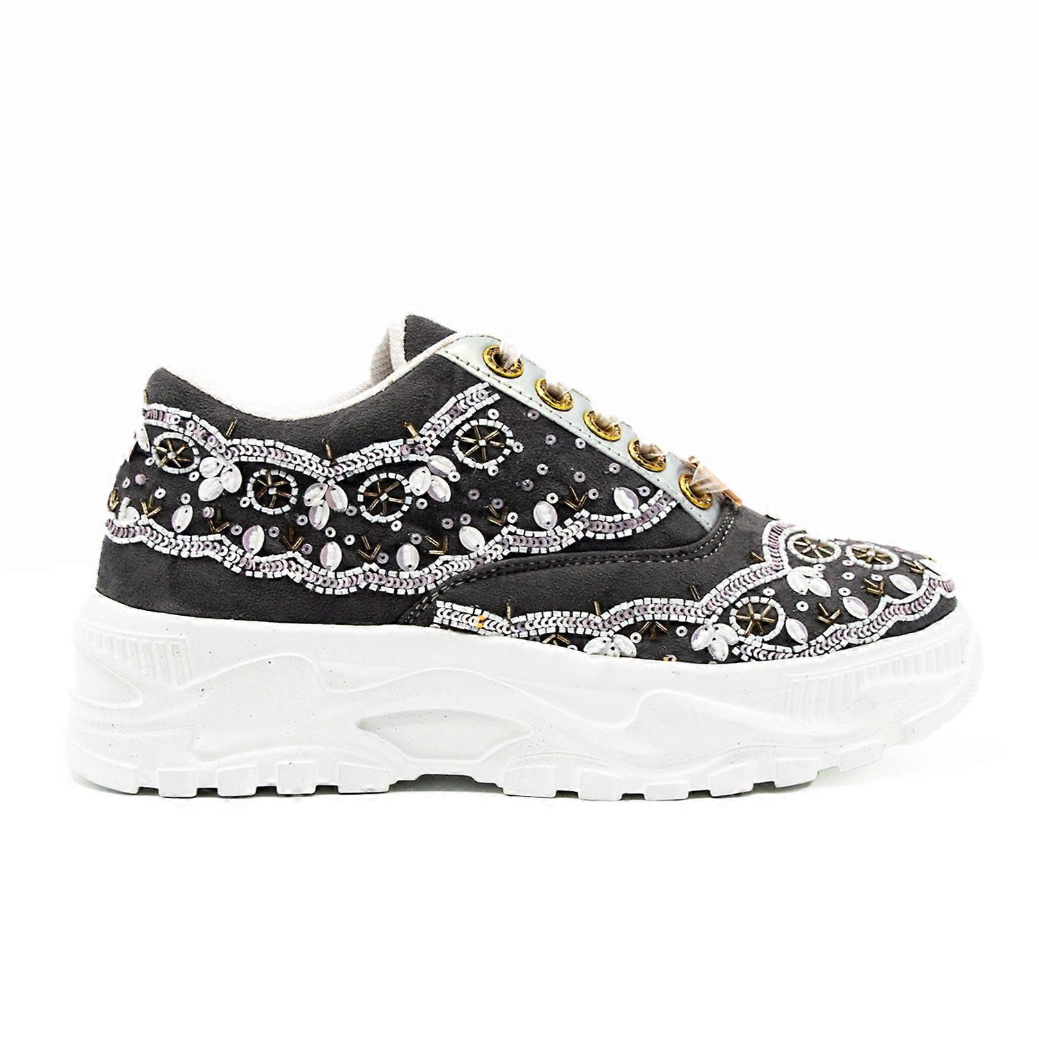 Ava luxury slate suede handmade embellished trainers