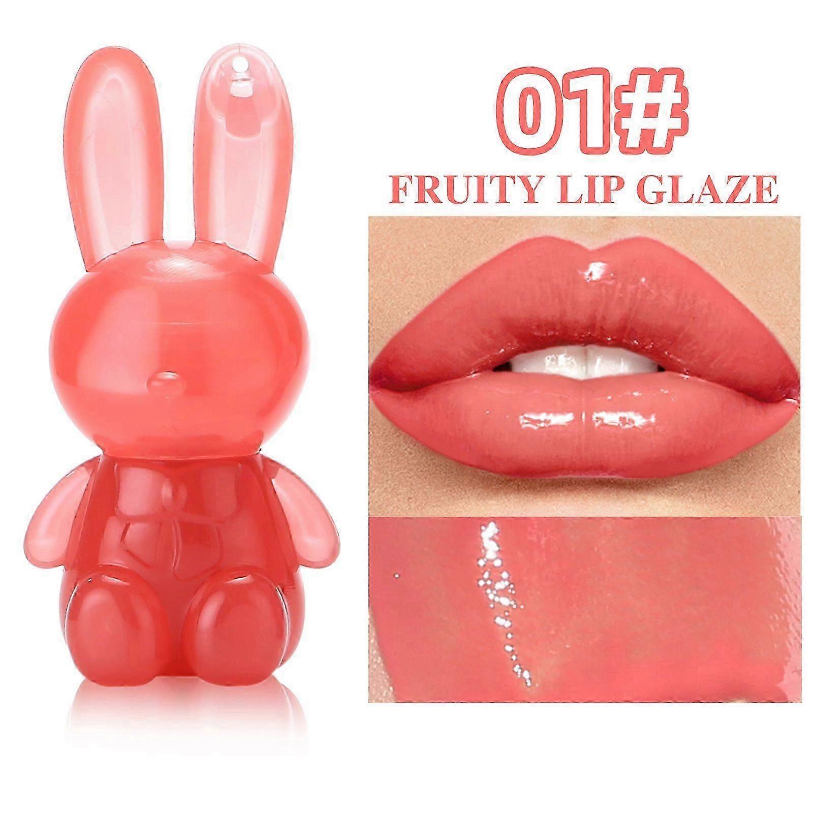 Bunny Lip GlossRabbit Jelly Liquid Lipstick Moisture Plumping Lips Dyeing DurableGlass Finish Lips Tint for Women and Girls