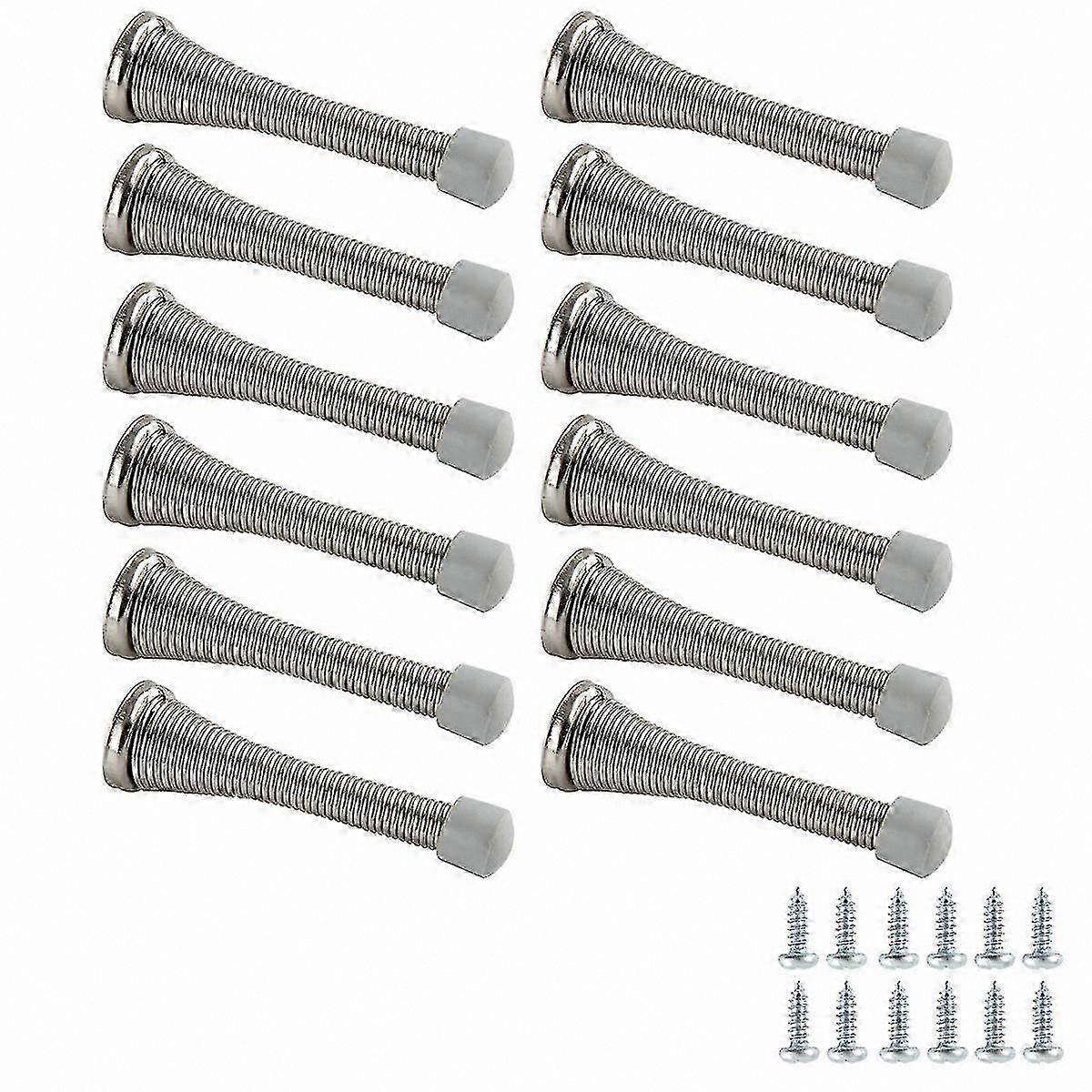 Brushed Nickel Door Stops, 12 Pack, Spring Loaded Holders for Home