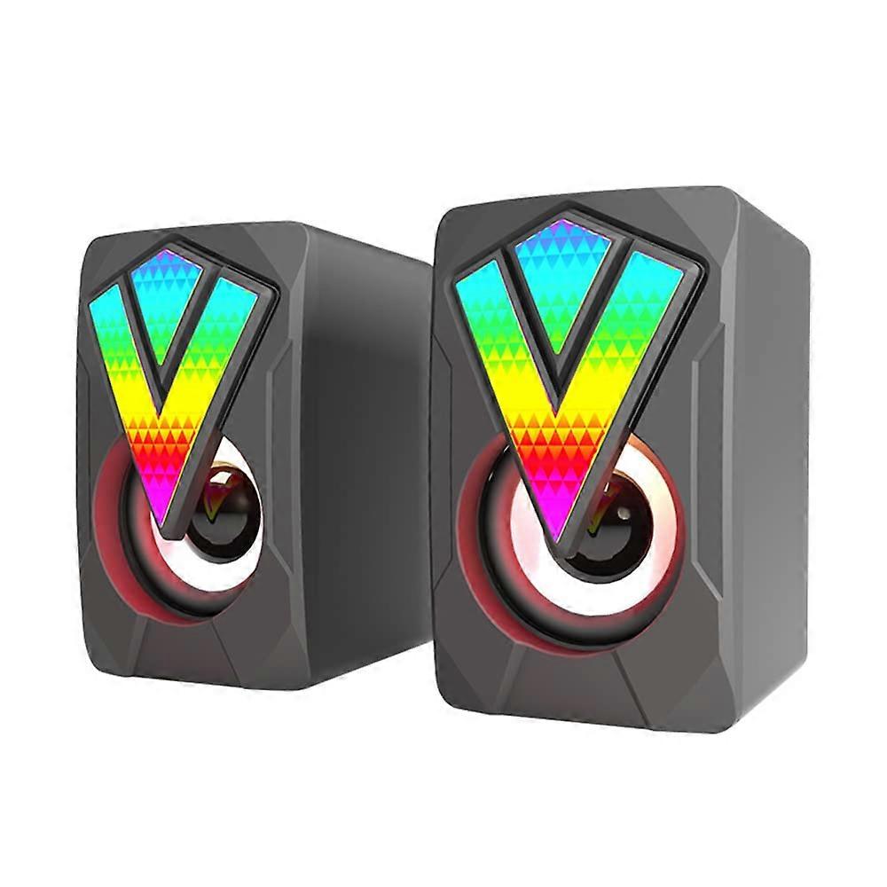 LED USB Computer Speakers with Stereo Bass Subwoofer, Wired 3.5mm Jack for Desktop PC and Laptop, Compact Design