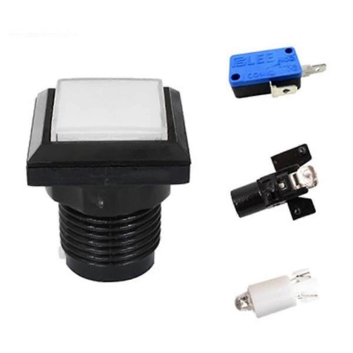 33MM Square Push Button Arcade Switch with Illuminated LED Light and Microswitch for Control Panels - White