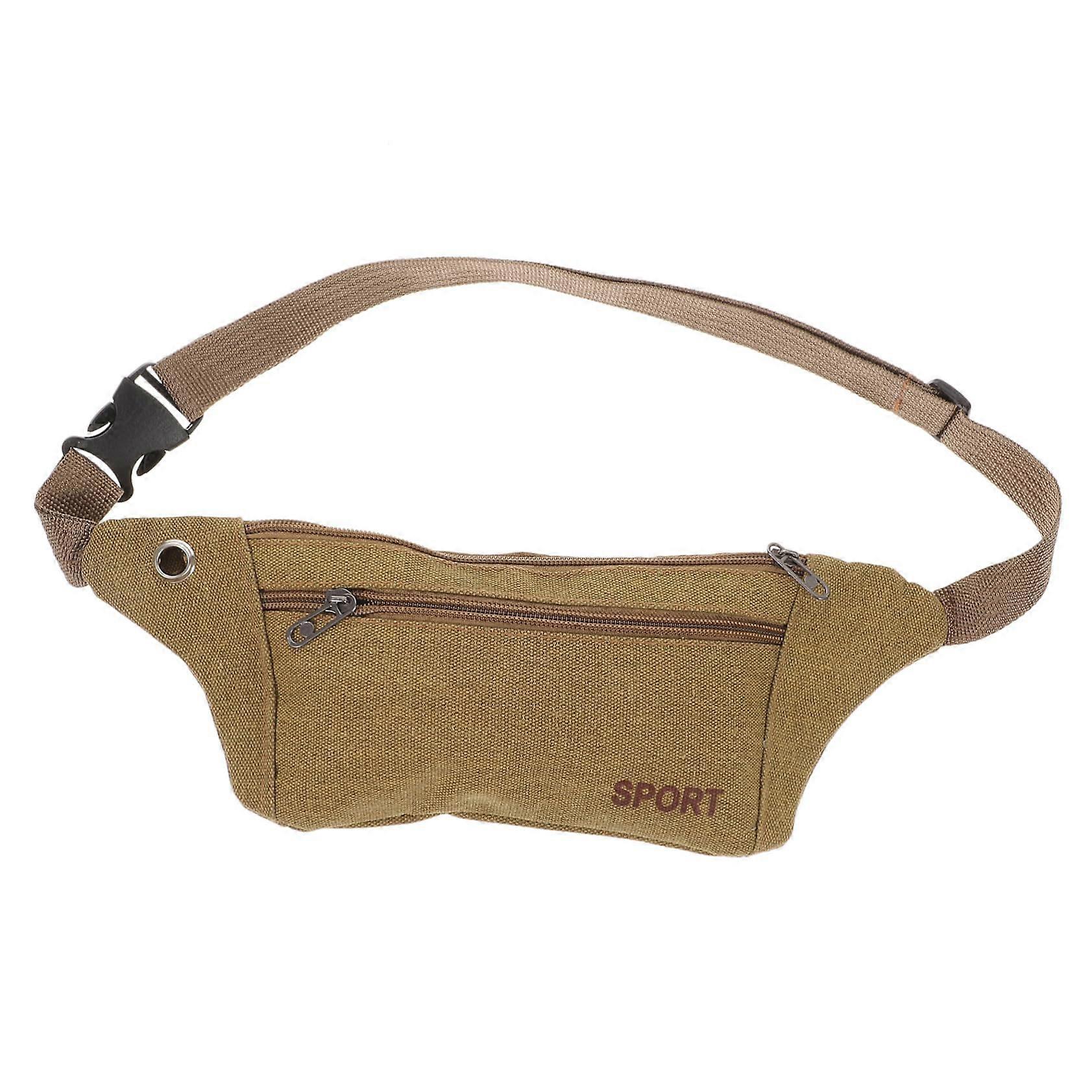 Lightweight Canvas Waist Bag For Running And Hiking Unisex Khaki M Mobile Phone Pouch