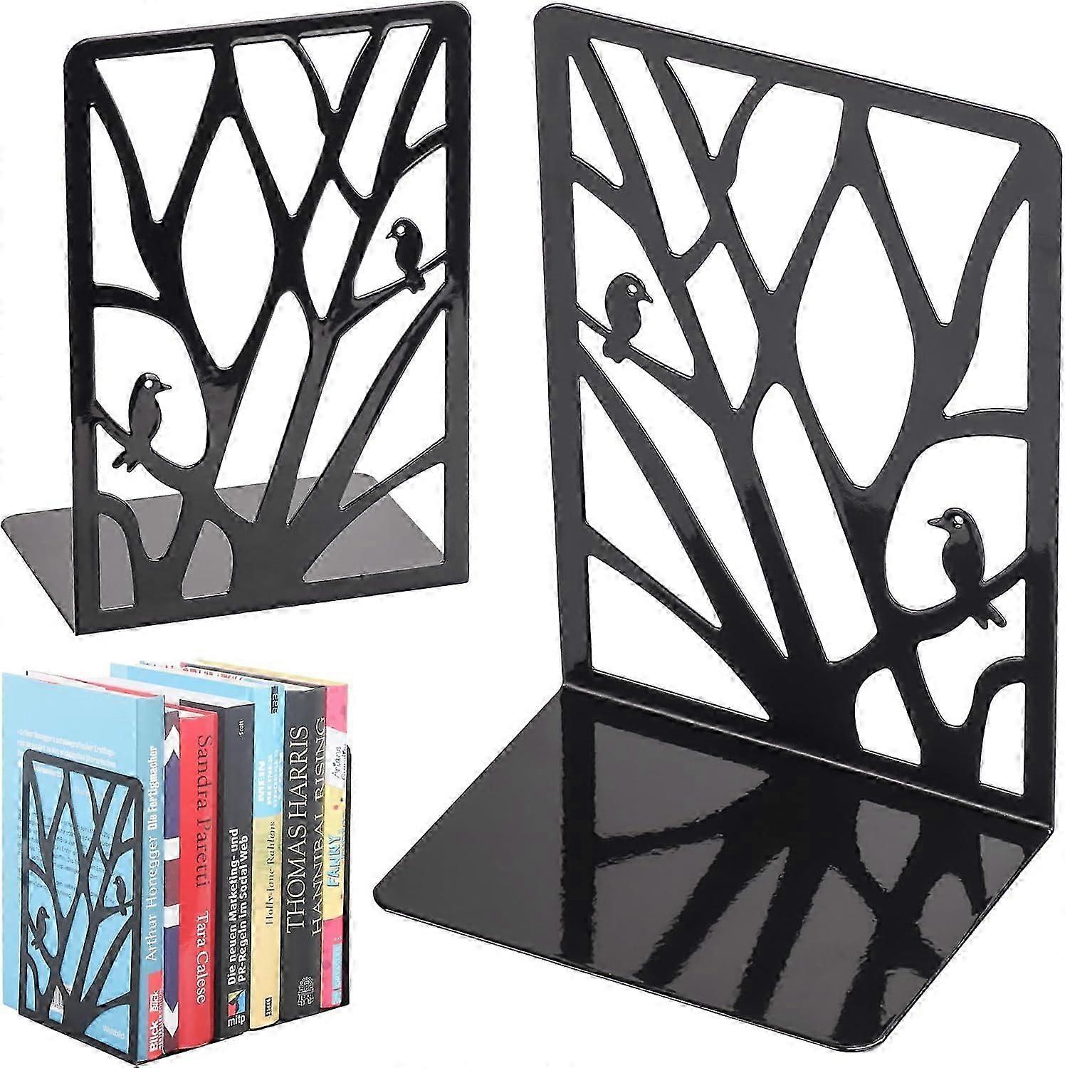 Bookends, Set of 2, Metal Book Stoppers, Original Bookend with Non-Slip Base, Shelf Book Block, Black