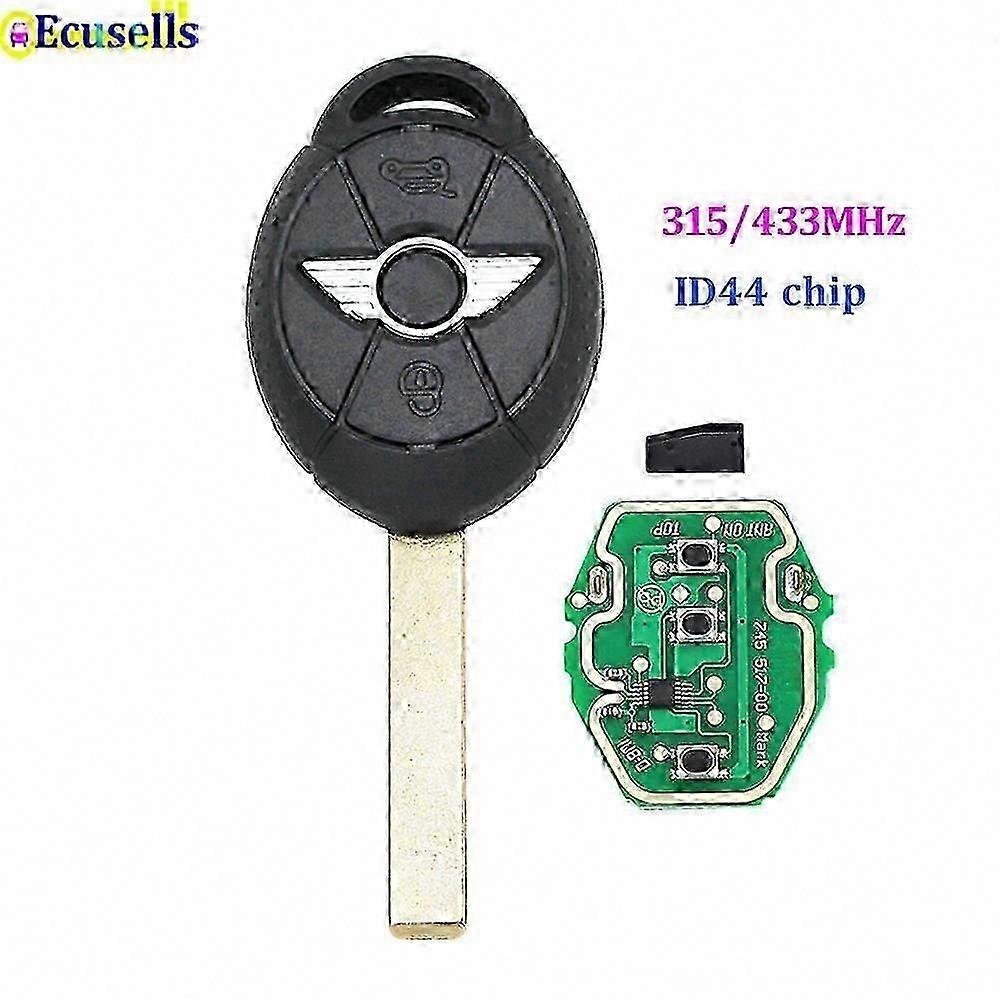 Mini Cooper 3-Button Remote Key Fob 315MHz/433MHz ID44 Chip Uncut Blade Programming Required