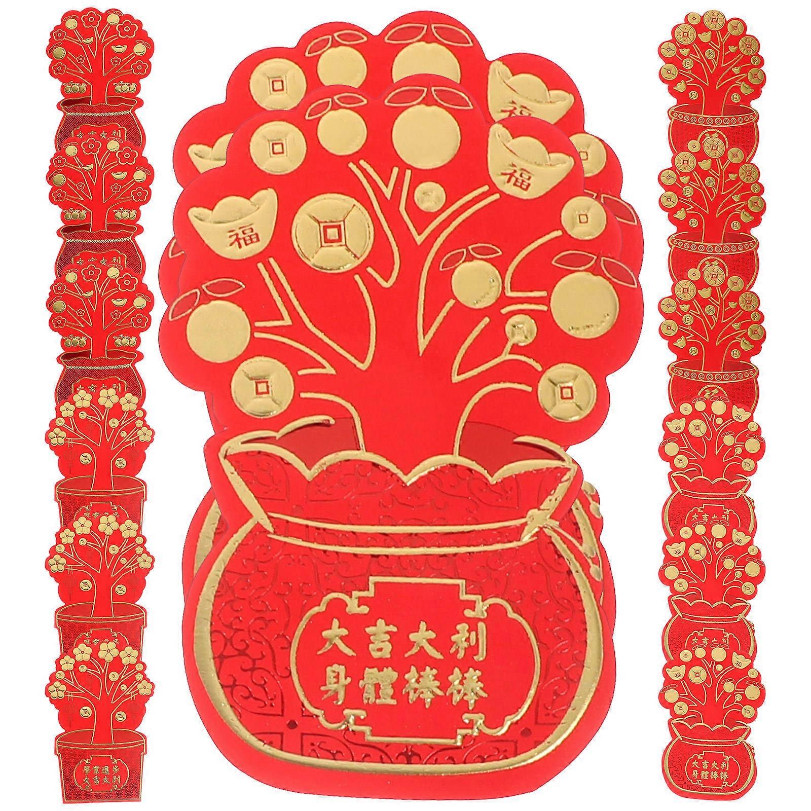 Chinese Lucky Coins Red Envelope Traditional Tree Shape Red Money Holder for Spring Festival 16Pcs