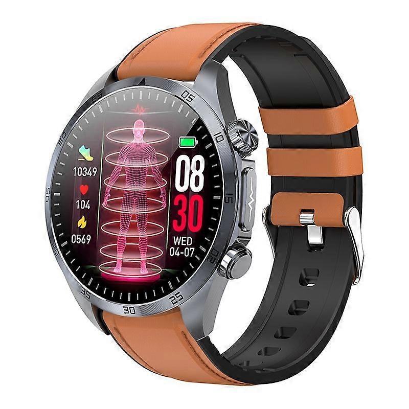 Smartwatch with Bluetooth Calling, AMOLED Screen, Sleep and Pulse Monitoring, ECG, Blood Oxygen, Temperature, and Health Tracking(Brown)