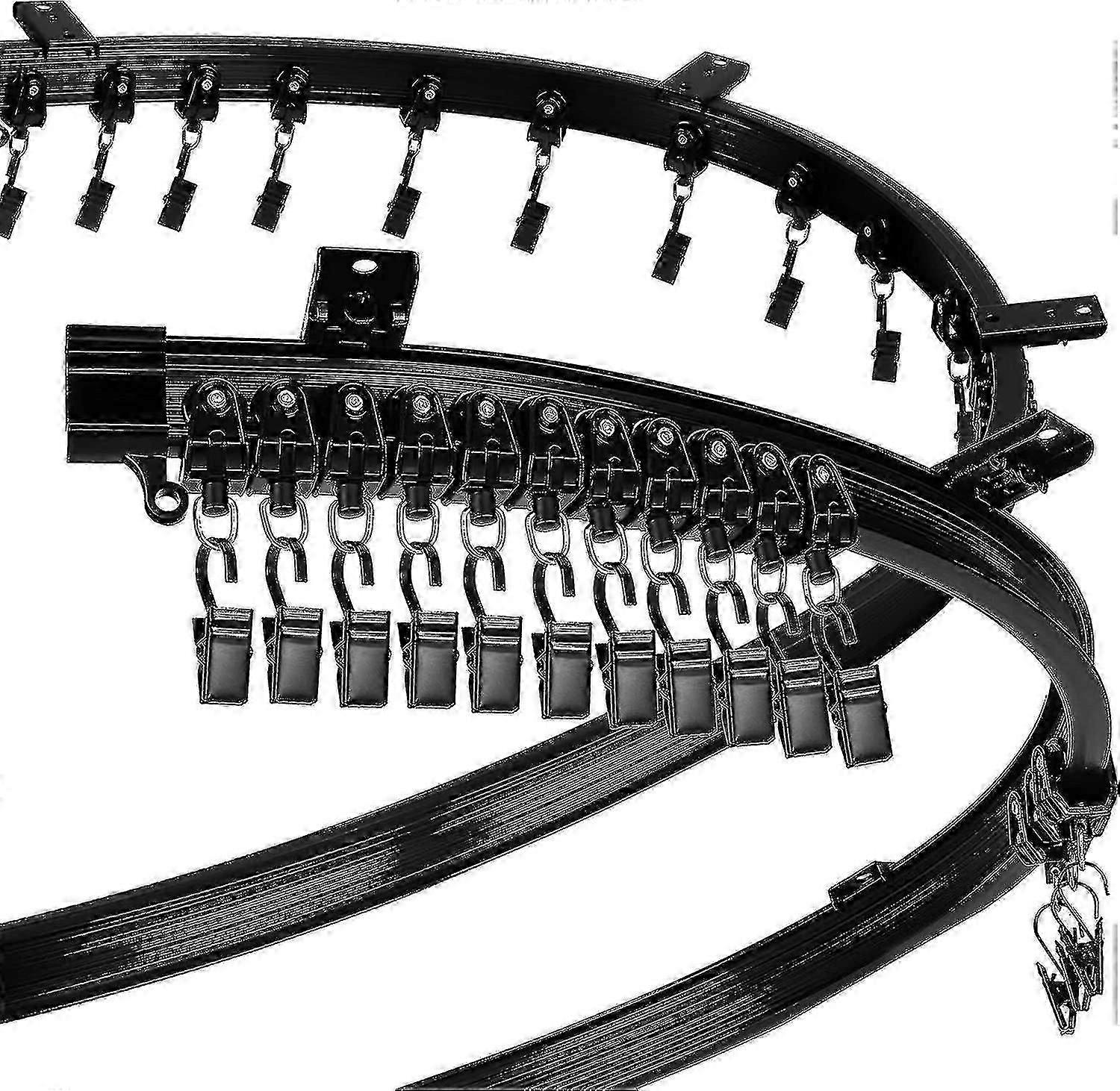 Ceiling Curved Track with Folding Bracket for Bay Window, Bunk Bed & Room Divider (Black, 2M/6.6Ft)