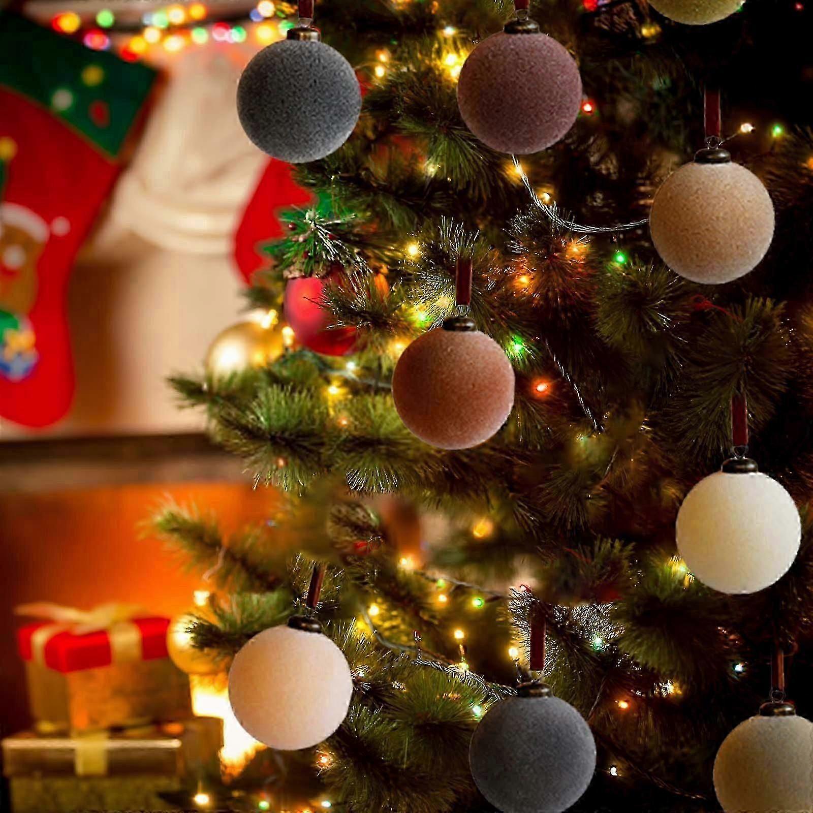 9 Pcs Velvet Christmas Balls Flocked Christmas Tree Ball Ornaments Plastic Balls Xmas Decorative Hanging Ornaments Christmas Tree Decoration 3.15 Inc