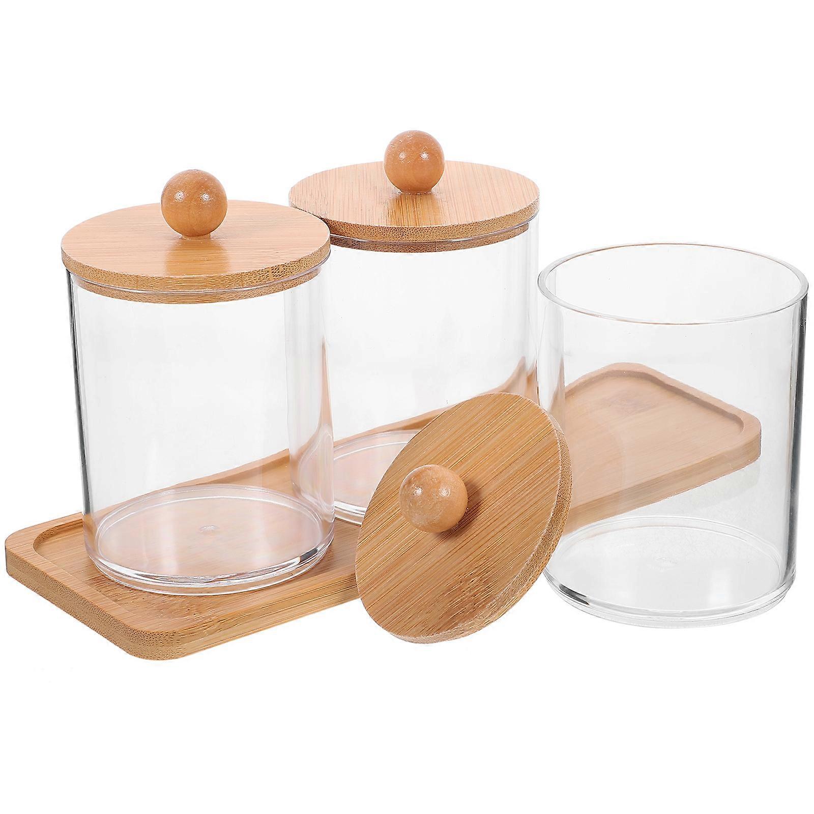 Cotton Swab Holder Bamboo Container for Bathroom Use 4Sets