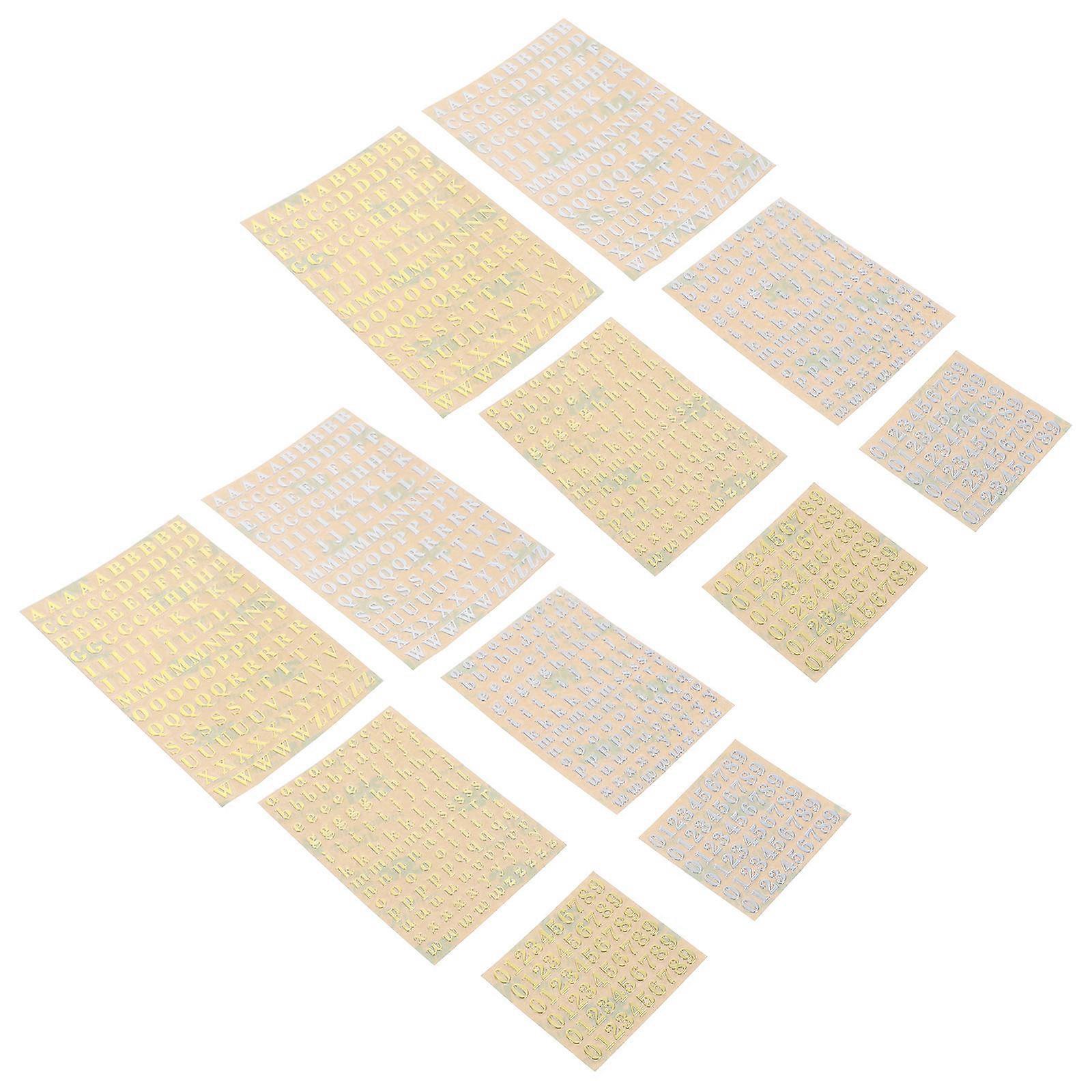 Metal Stickers Alphabet Number Stickers for Decoration 12 Sheets Glitter Self Adhesive