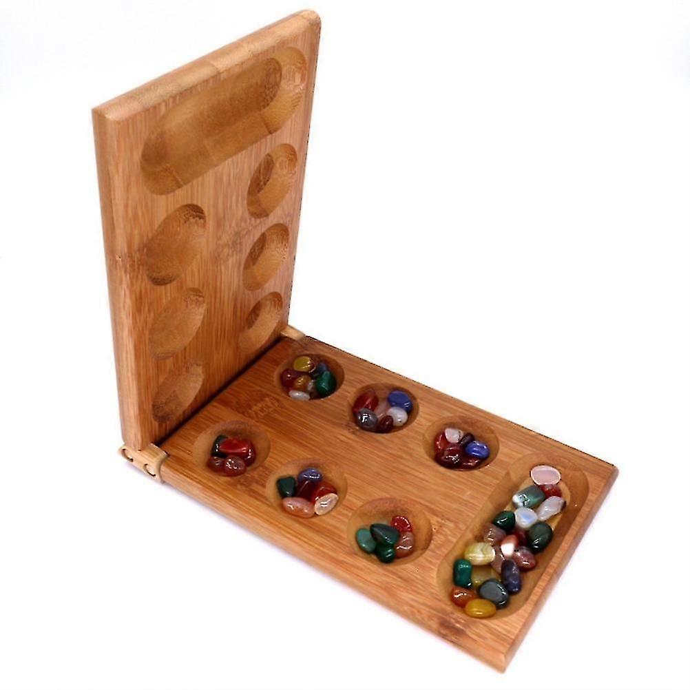 Foldable Wooden Board Game Set Folding Wood Board with Glass Stones for Daily Life Party Festival Portable Travel Board Game for Kids Adults
