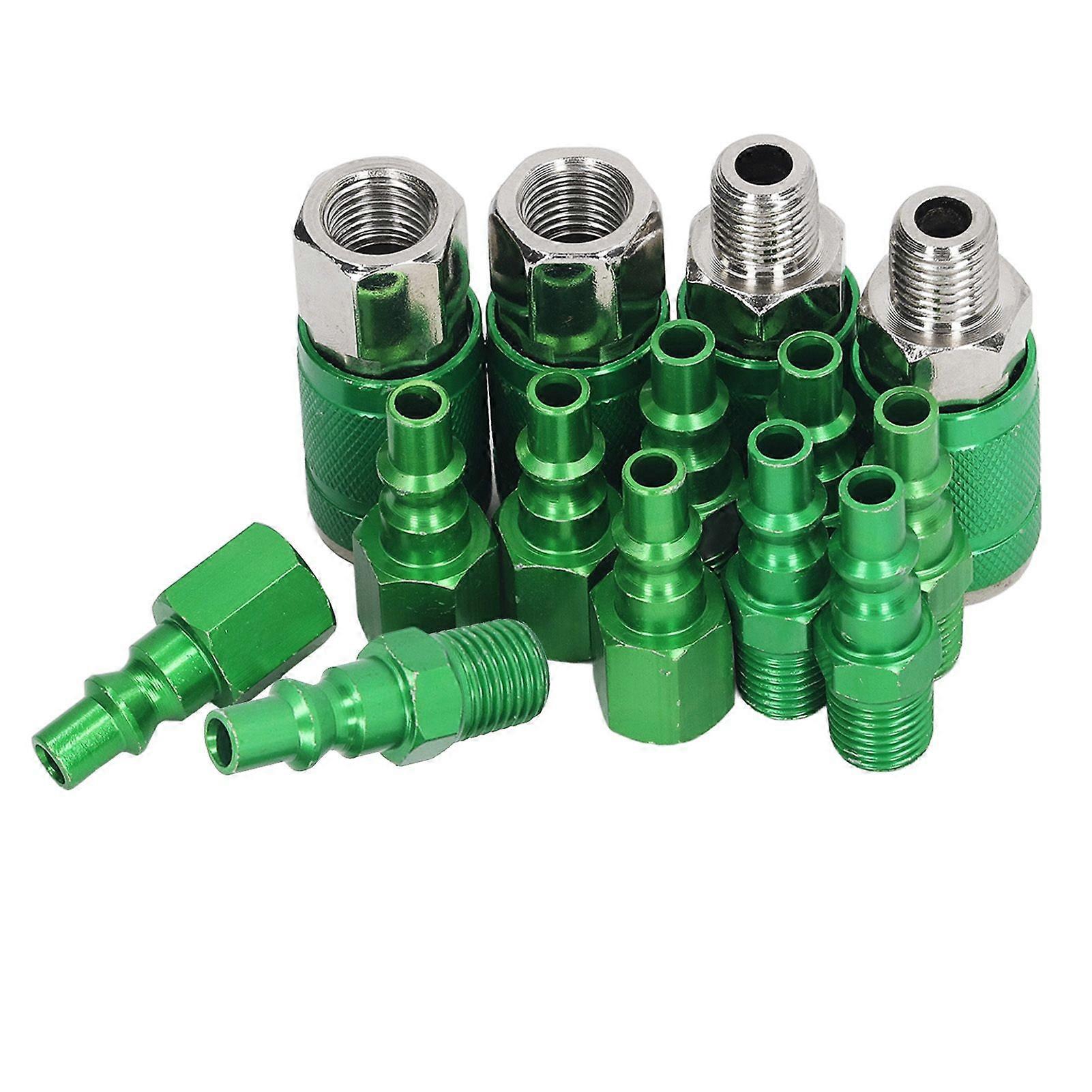 4Pcs Universal Air Coupler and 10Pcs I/M Plug Kit Aluminum Alloy 1/4in NPT ARO Air Hose Fittings Set